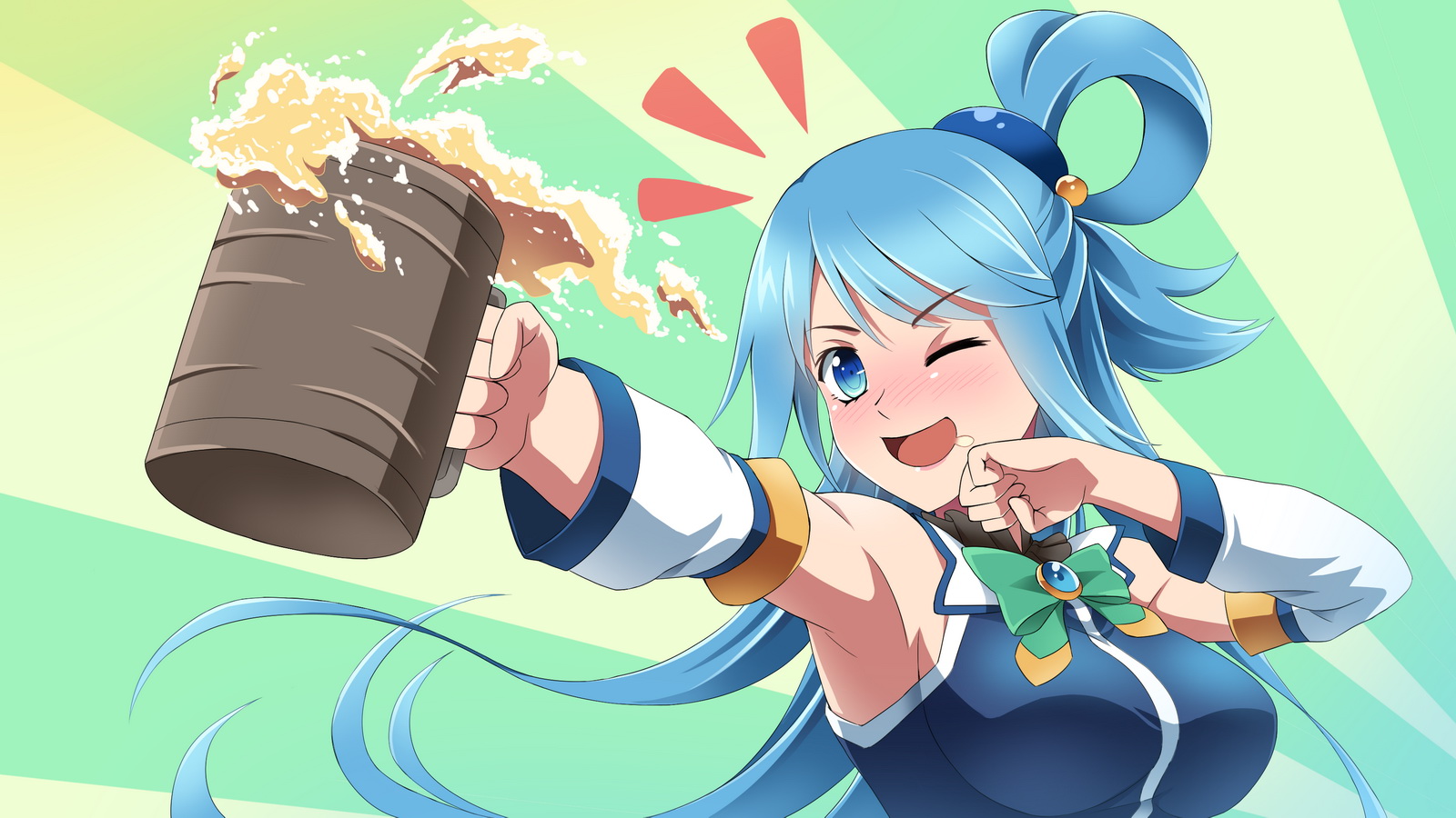 Aqua from KonoSuba holding a frothing mug HD Wallpaper