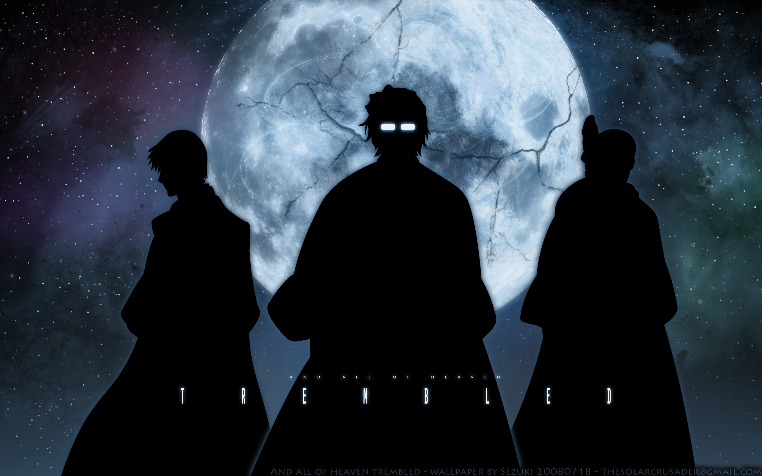 3 silhouettes against a moonlit sky HD Wallpaper