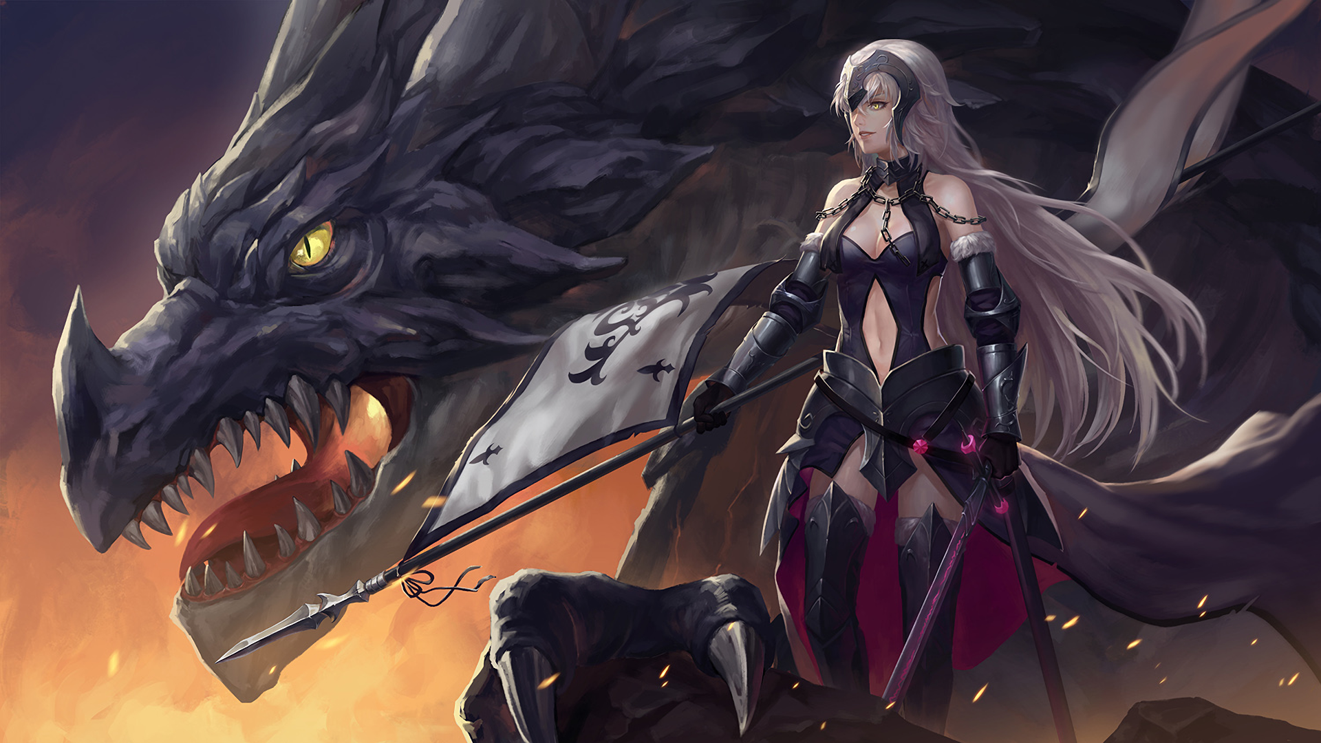 Jeanne d'Arc from Fate Series with Dragon HD Wallpaper