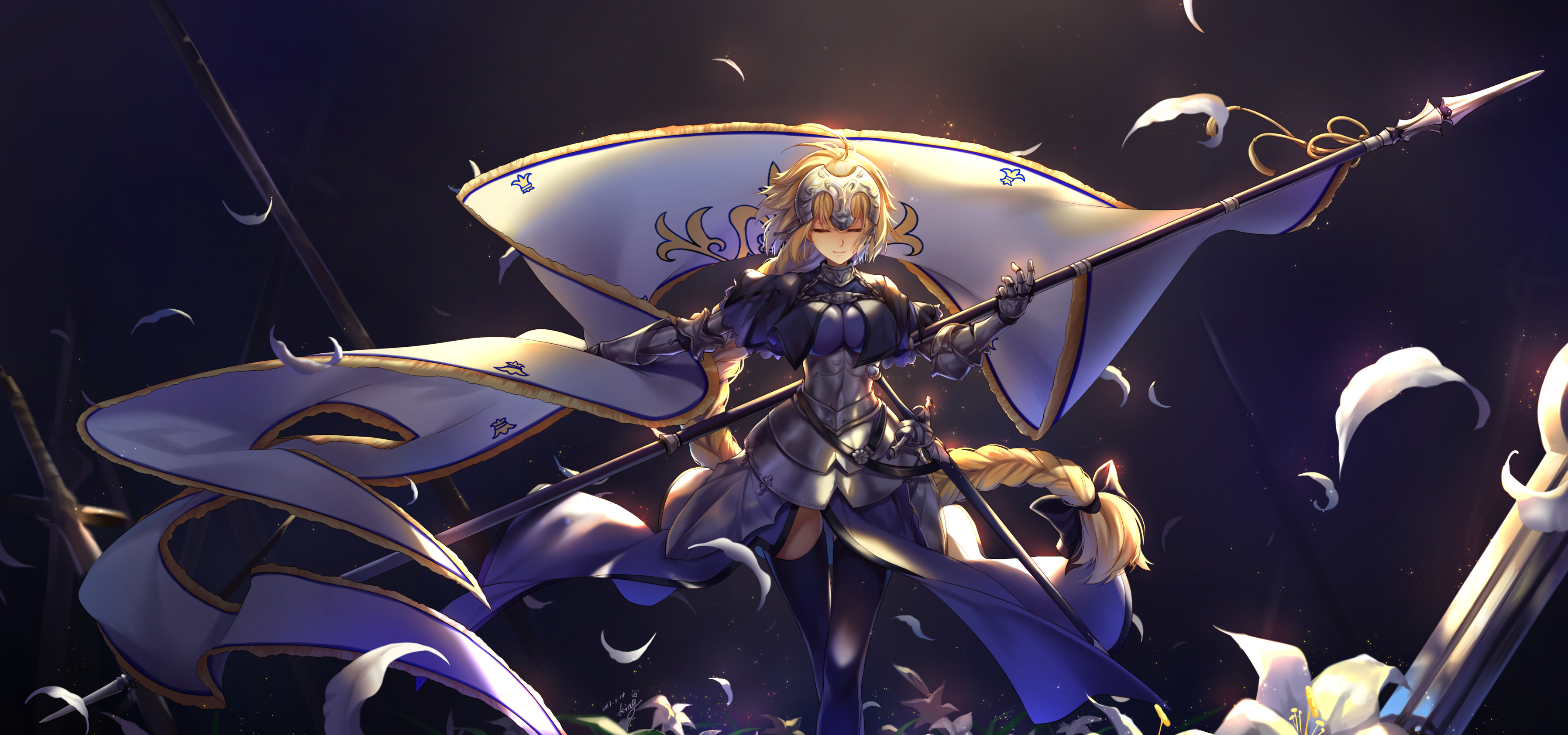 Jeanne d'Arc from Fate Series holding a flag HD Wallpaper