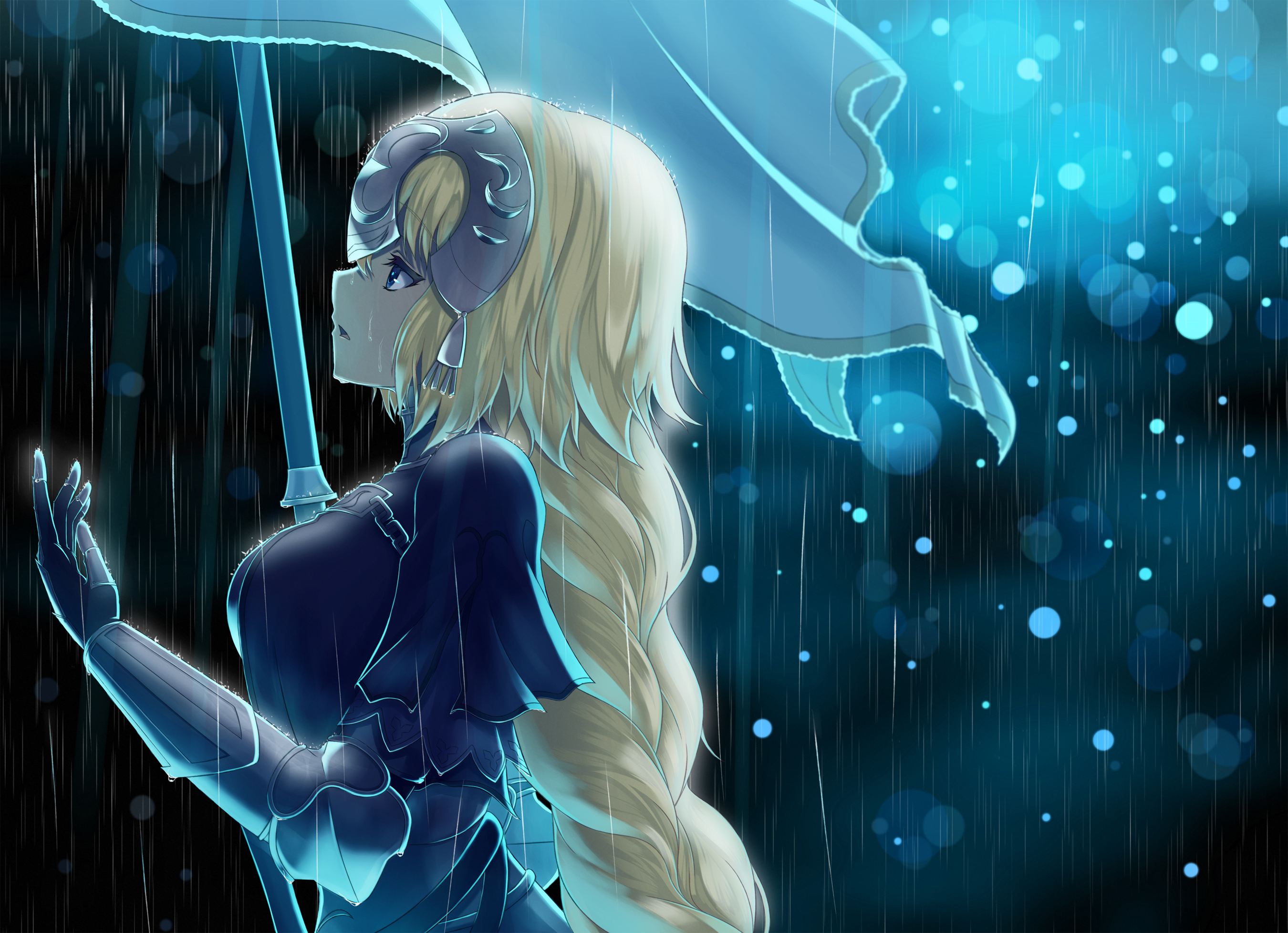 Jeanne d'Arc from Fate Series in the rain HD Wallpaper