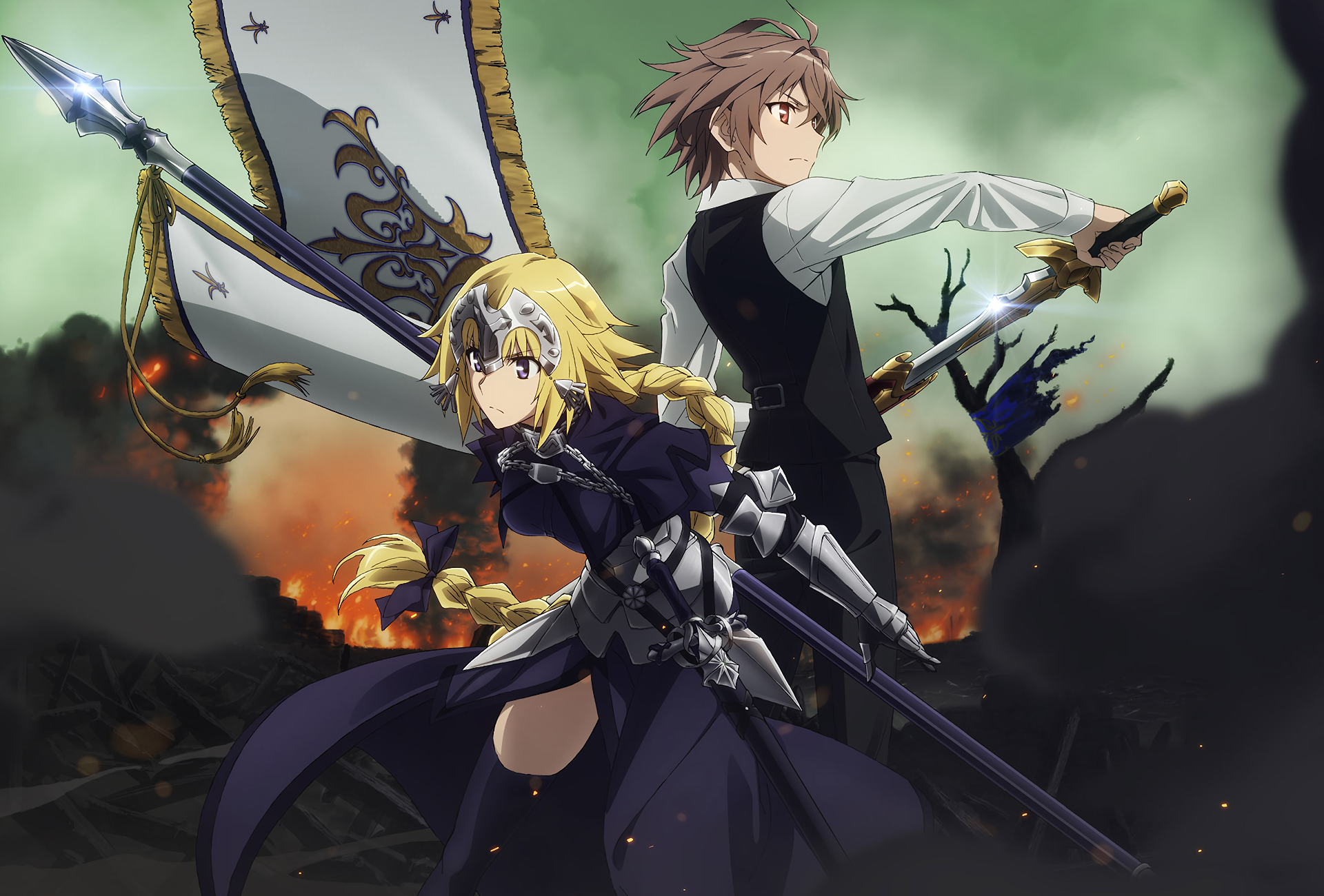 Jeanne d'Arc from Fate Series with a male companion HD Wallpaper