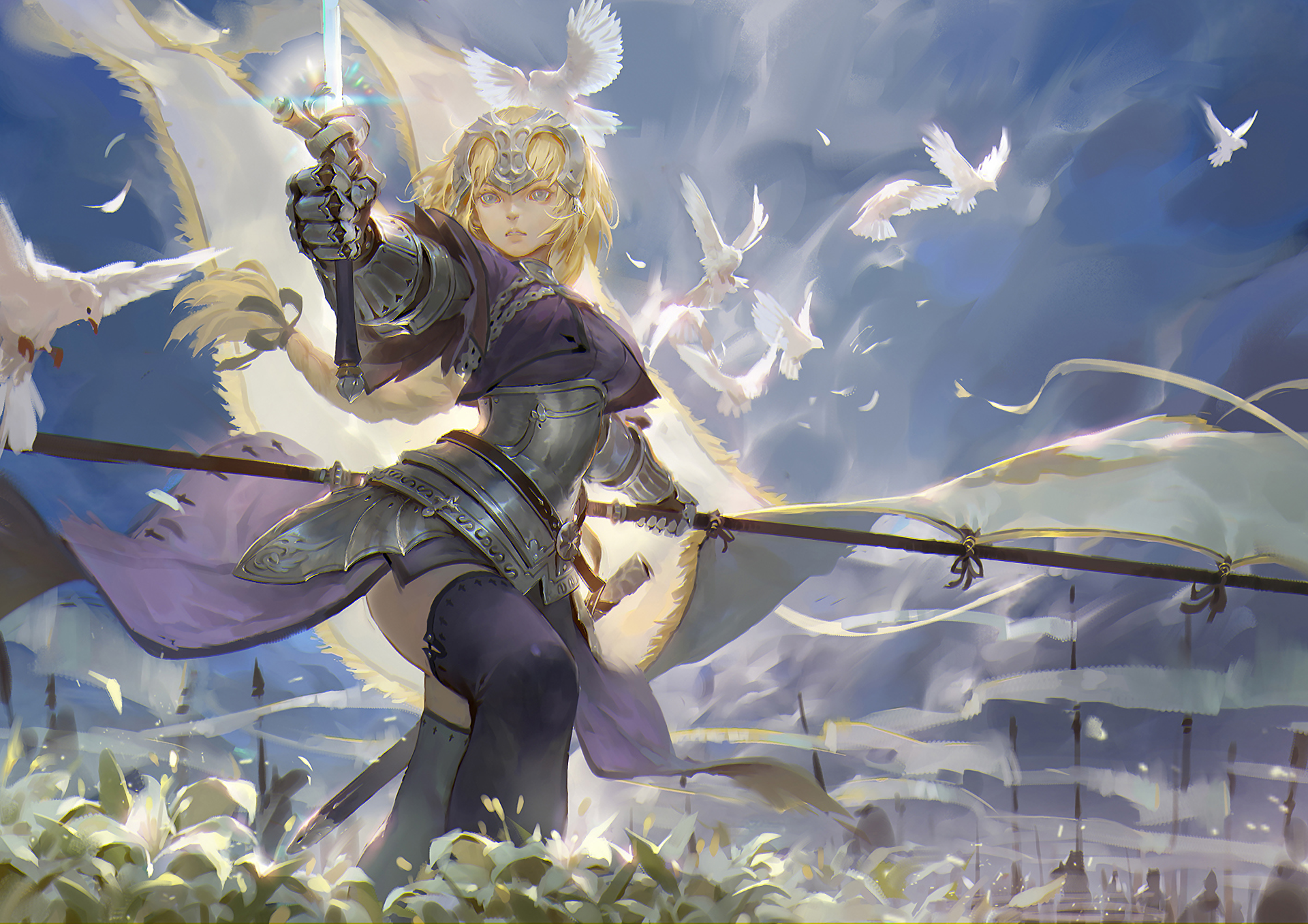 Jeanne d'Arc from Fate Series holding a sword HD Wallpaper