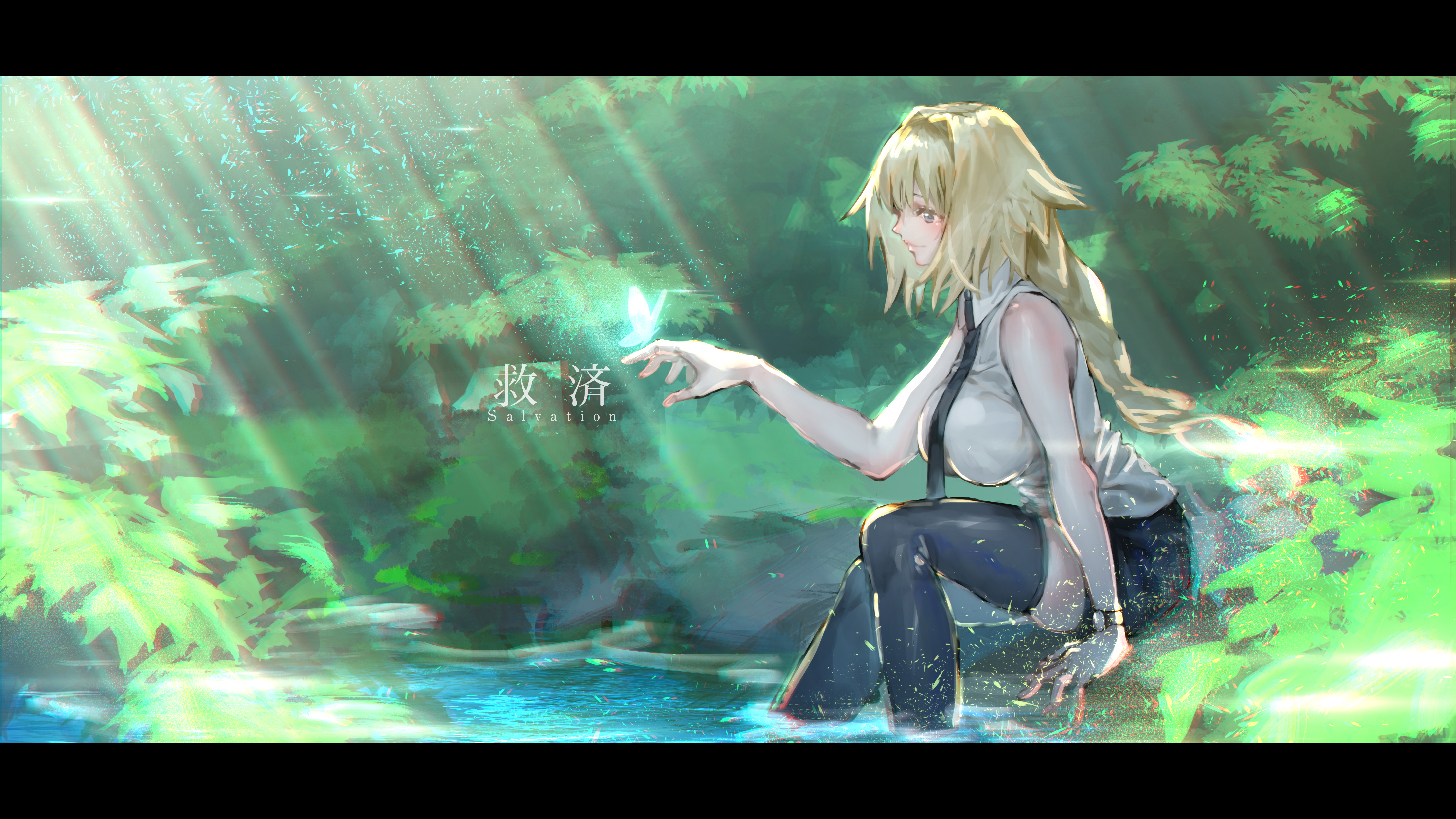 Jeanne d'Arc from Fate Series with a butterfly HD Wallpaper