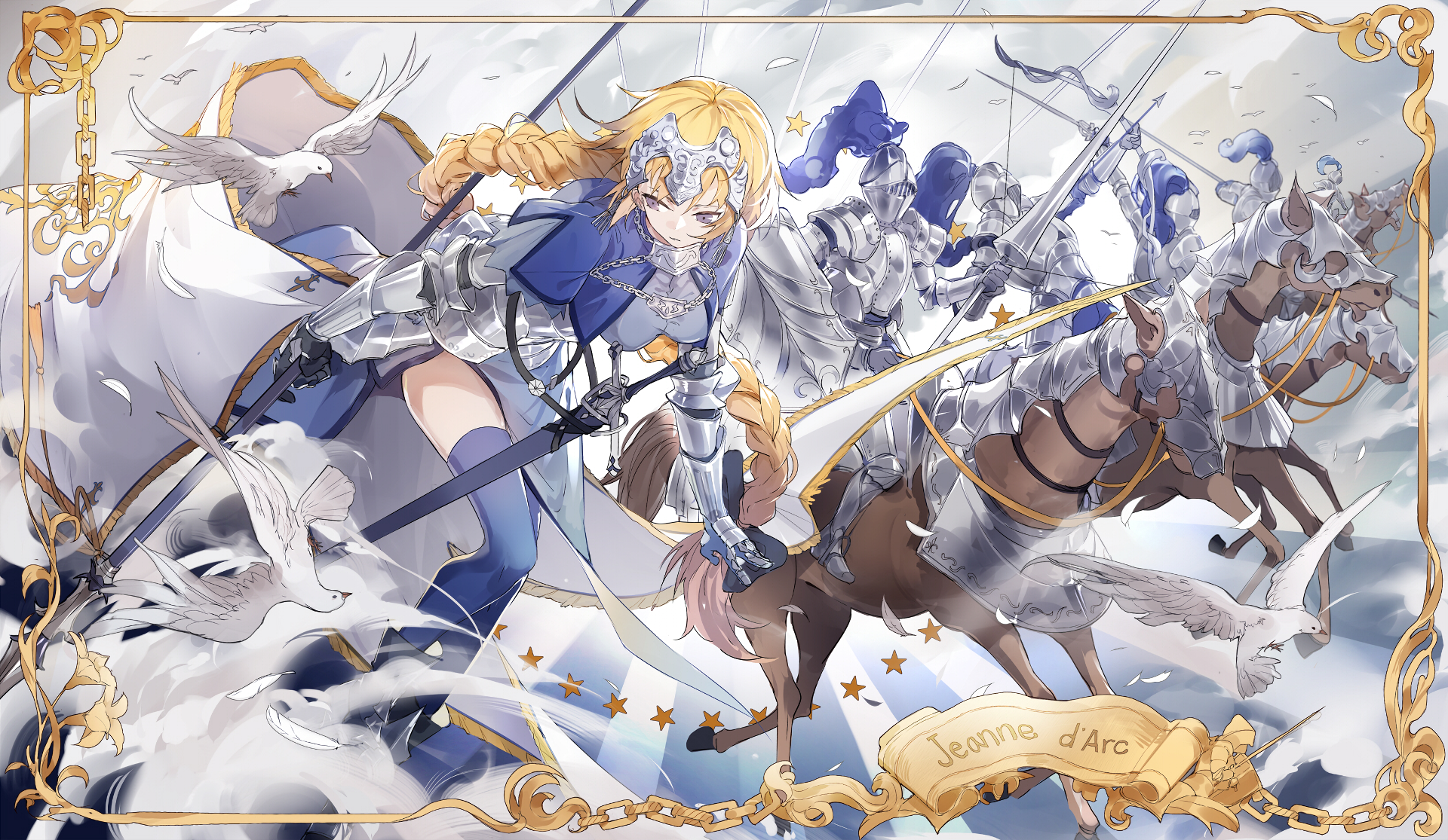 Jeanne d'Arc from Fate Series on horseback HD Wallpaper