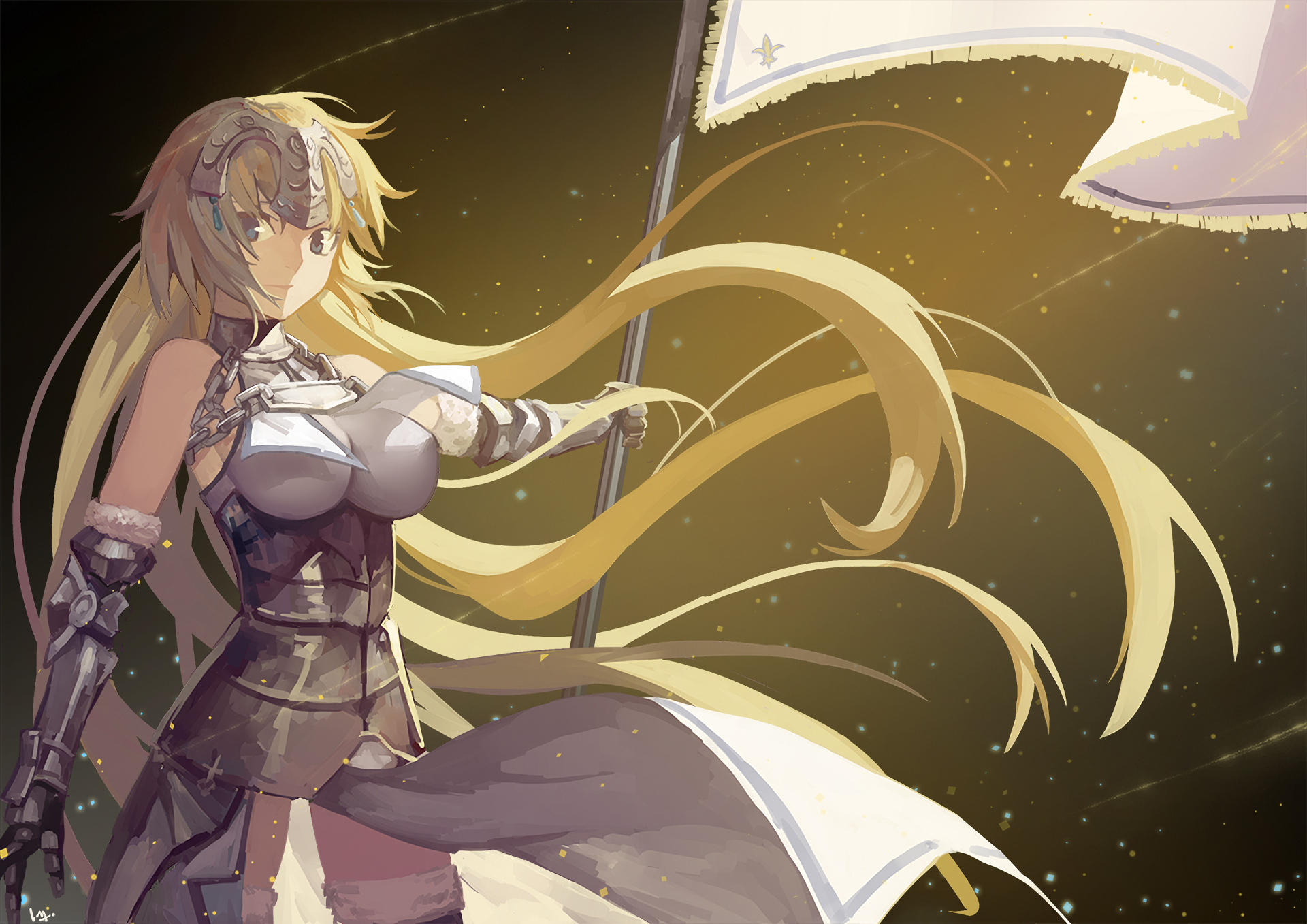 Jeanne d'Arc from Fate Series holding a flag HD Wallpaper
