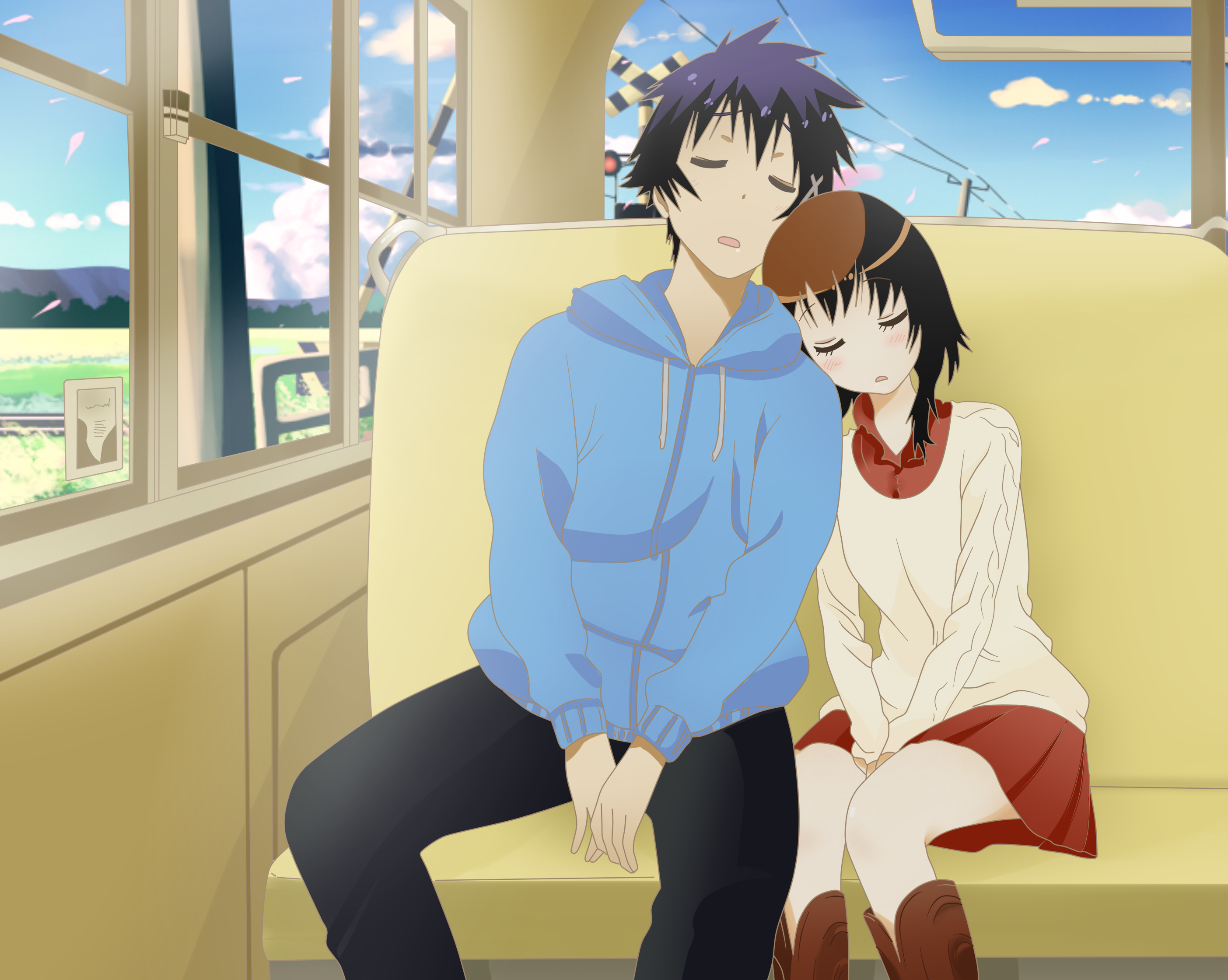 Kosaki Onodera sleeping on a train HD Wallpaper