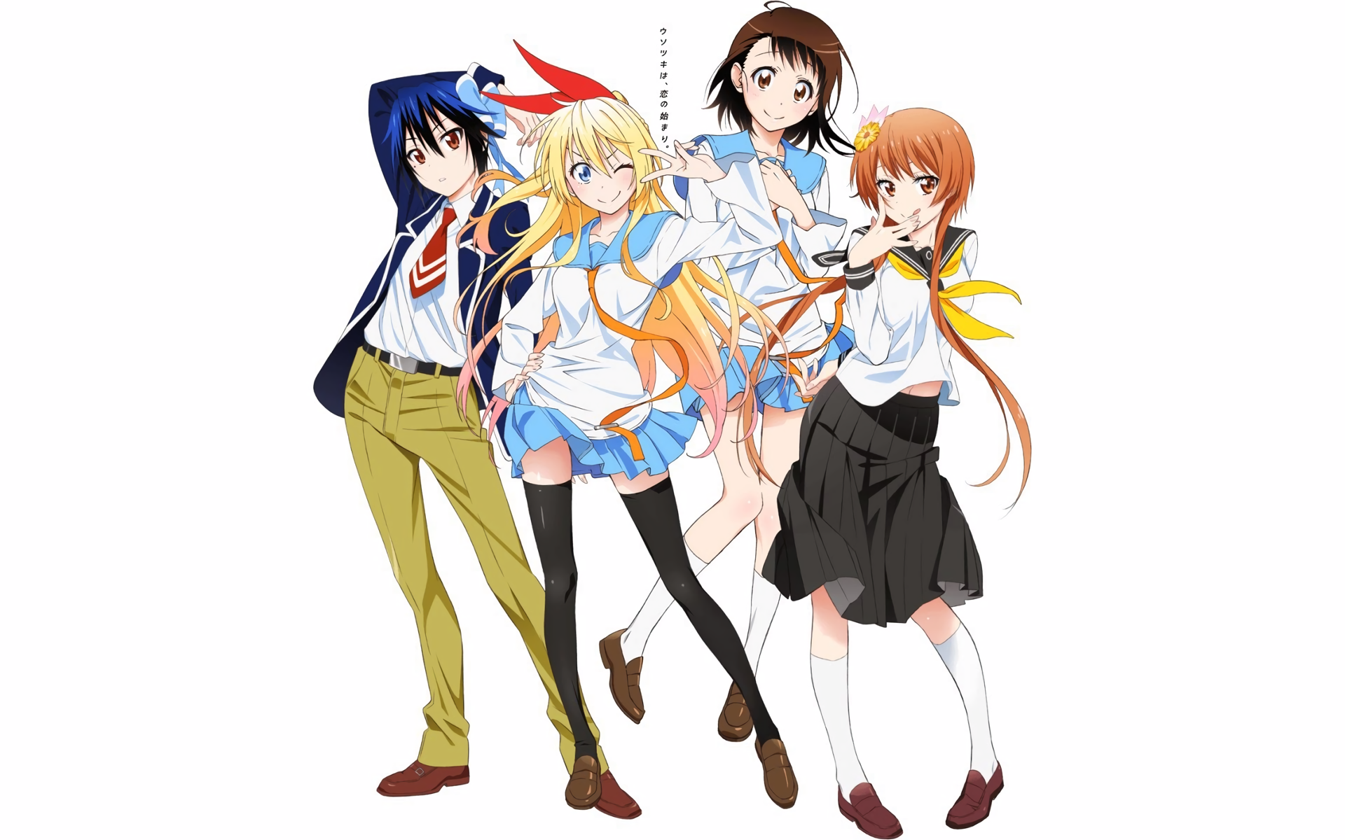 Nisekoi: False Love characters Kosaki Onodera Chitoge Kirisaki Raku Ichijo HD Wallpaper