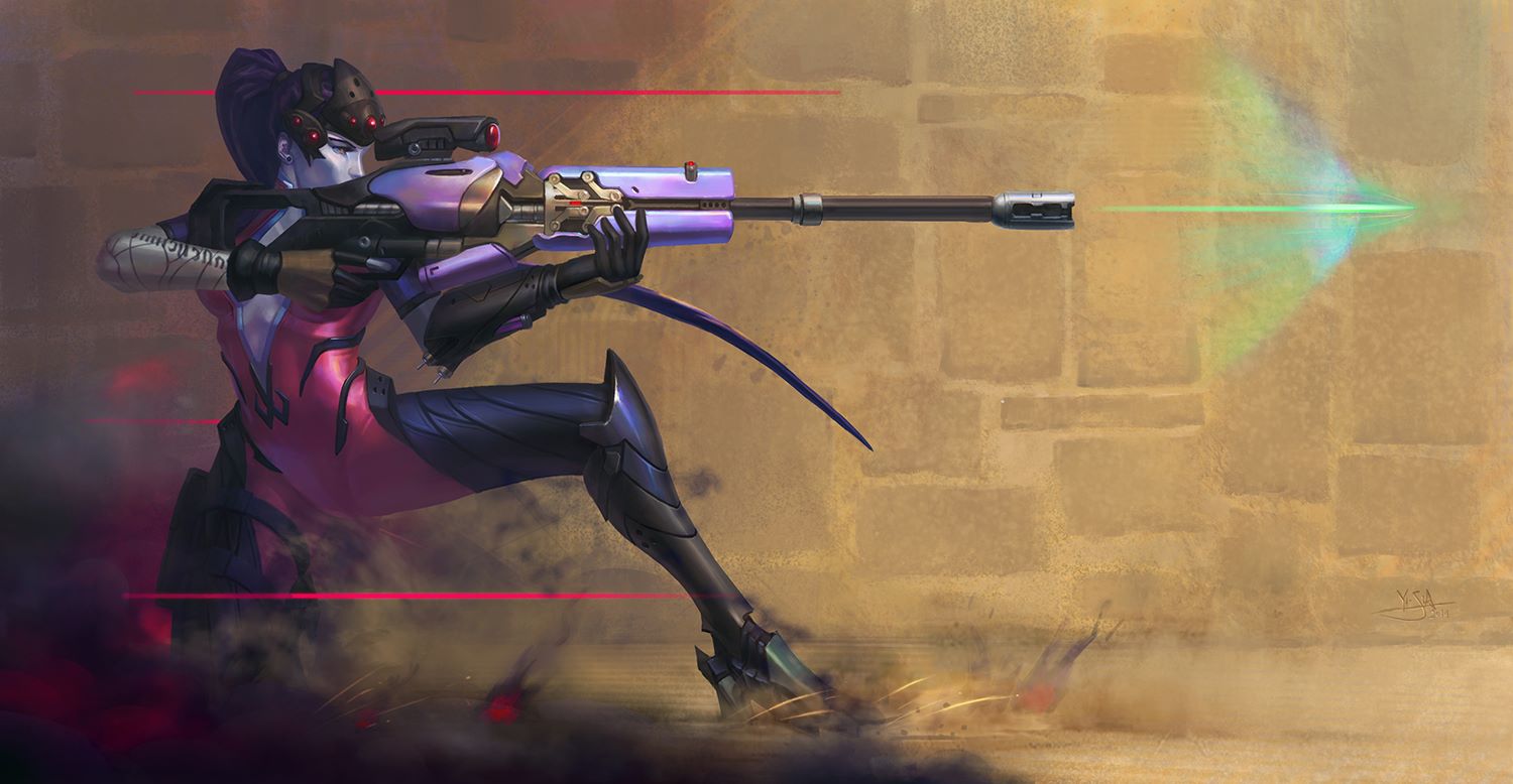 Widowmaker from Overwatch firing sniper rifle HD Wallpaper