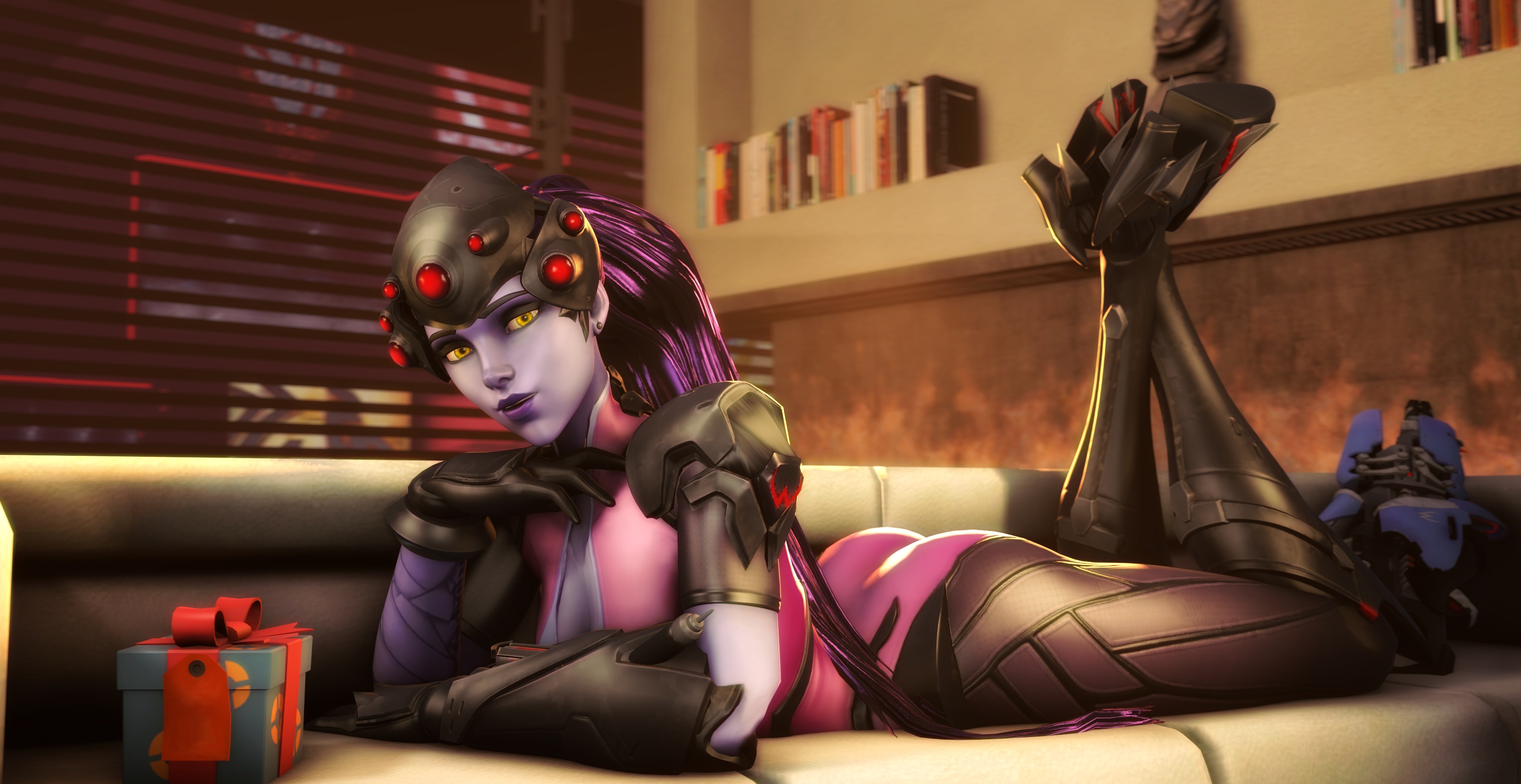 Widowmaker from Overwatch lying on a couch HD Wallpaper