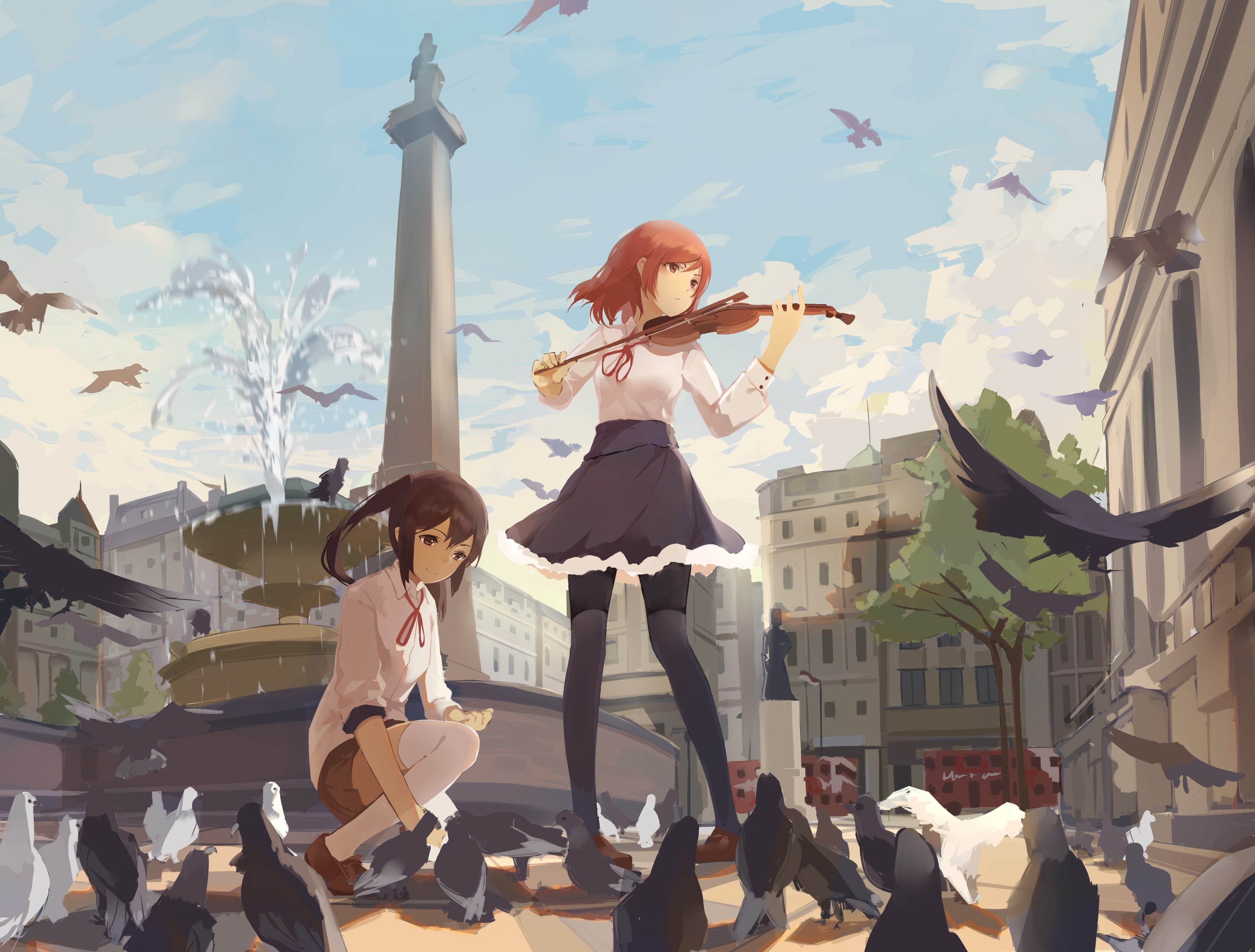 Maki Nishikino playing violin in Trafalgar Square HD Wallpaper