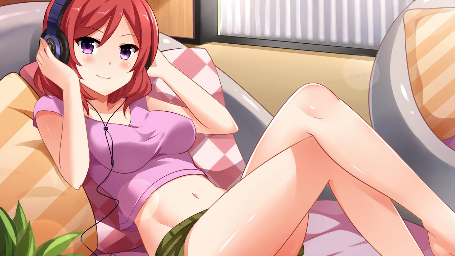 Maki Nishikino from Love Live! listening to music HD Wallpaper
