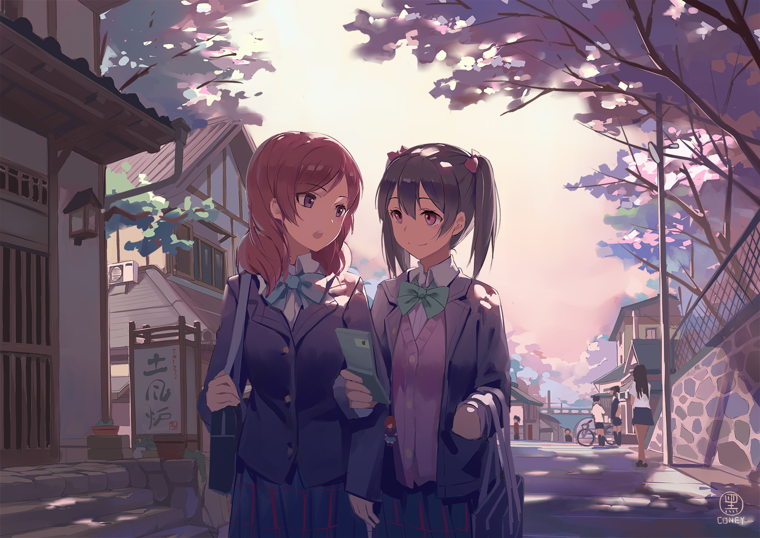 Maki Nishikino and Nico Yazawa walking in Japan HD Wallpaper