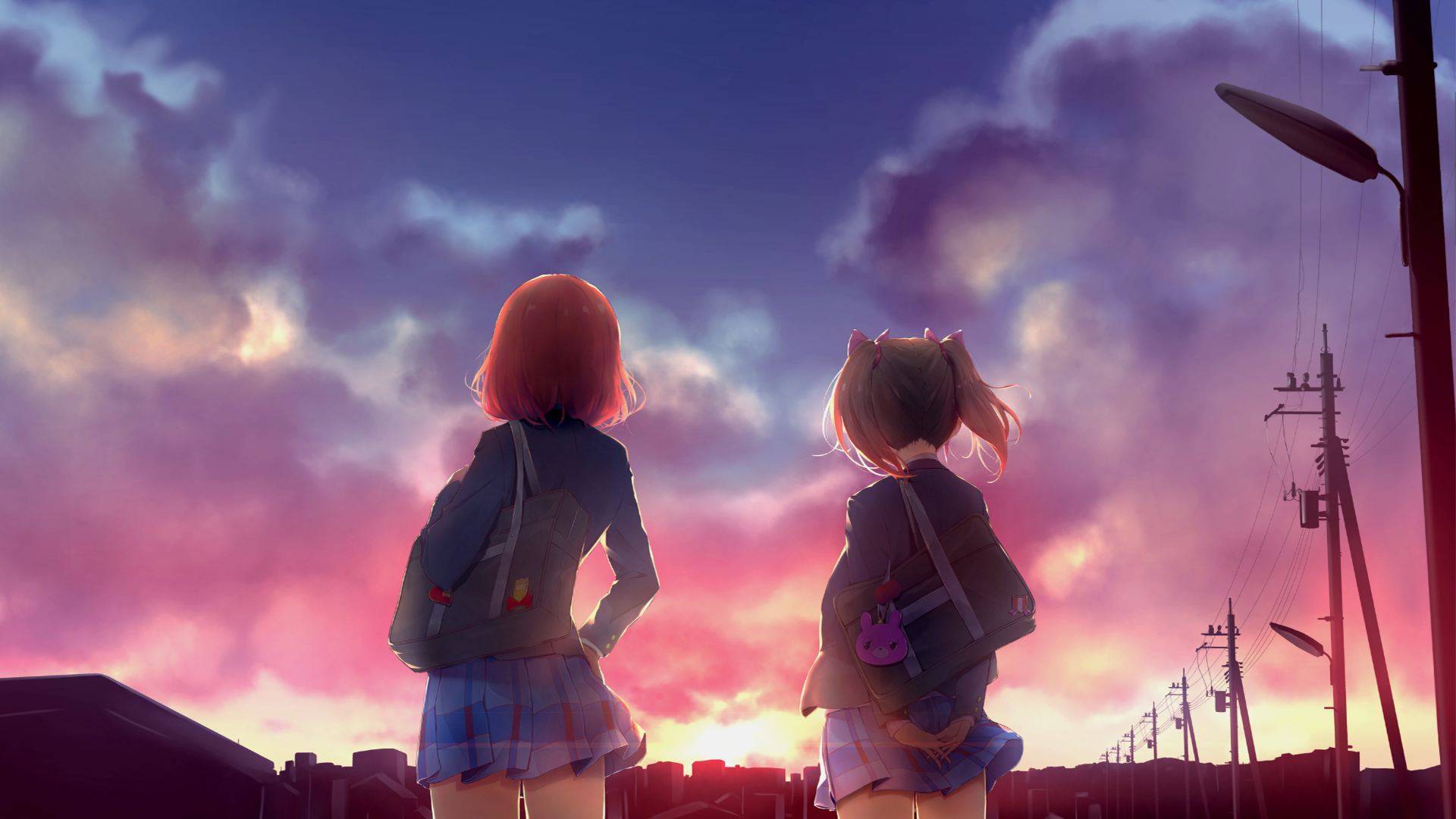 Two girls watching sunset HD Wallpaper