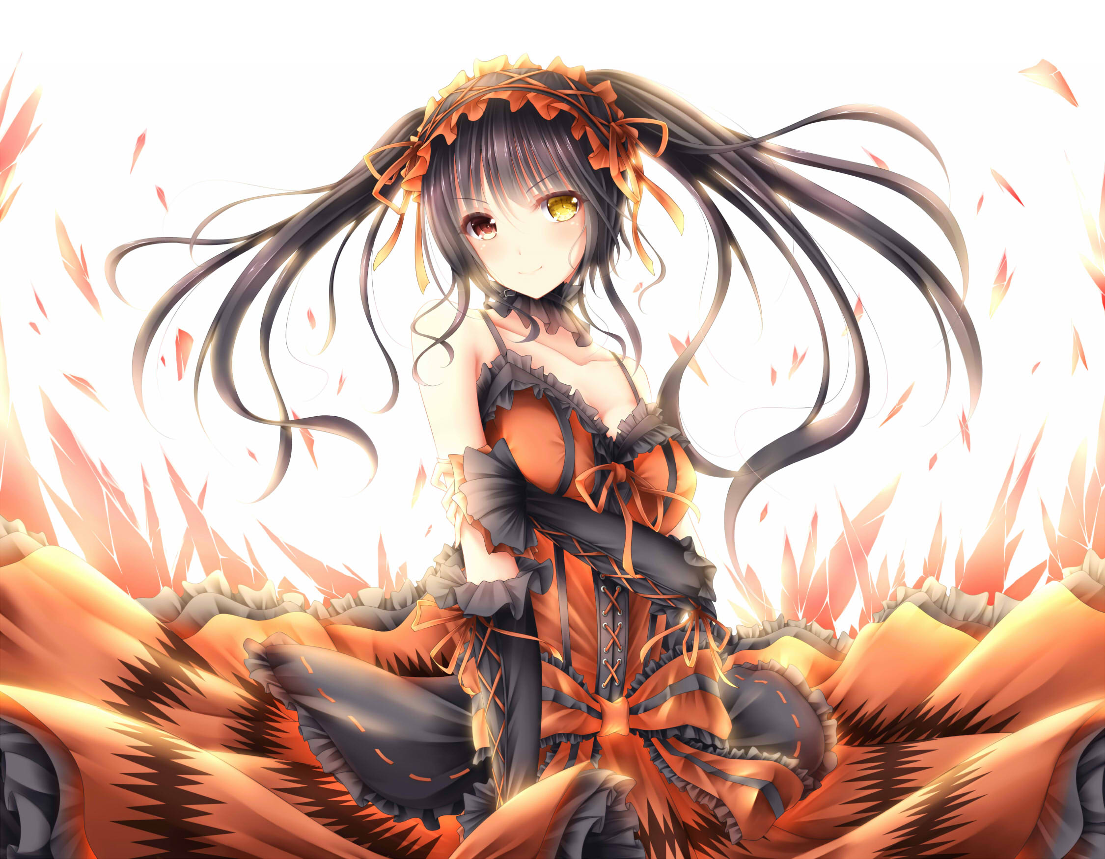 Kurumi Tokisaki in Elegant Orange and Black Dress HD Wallpaper