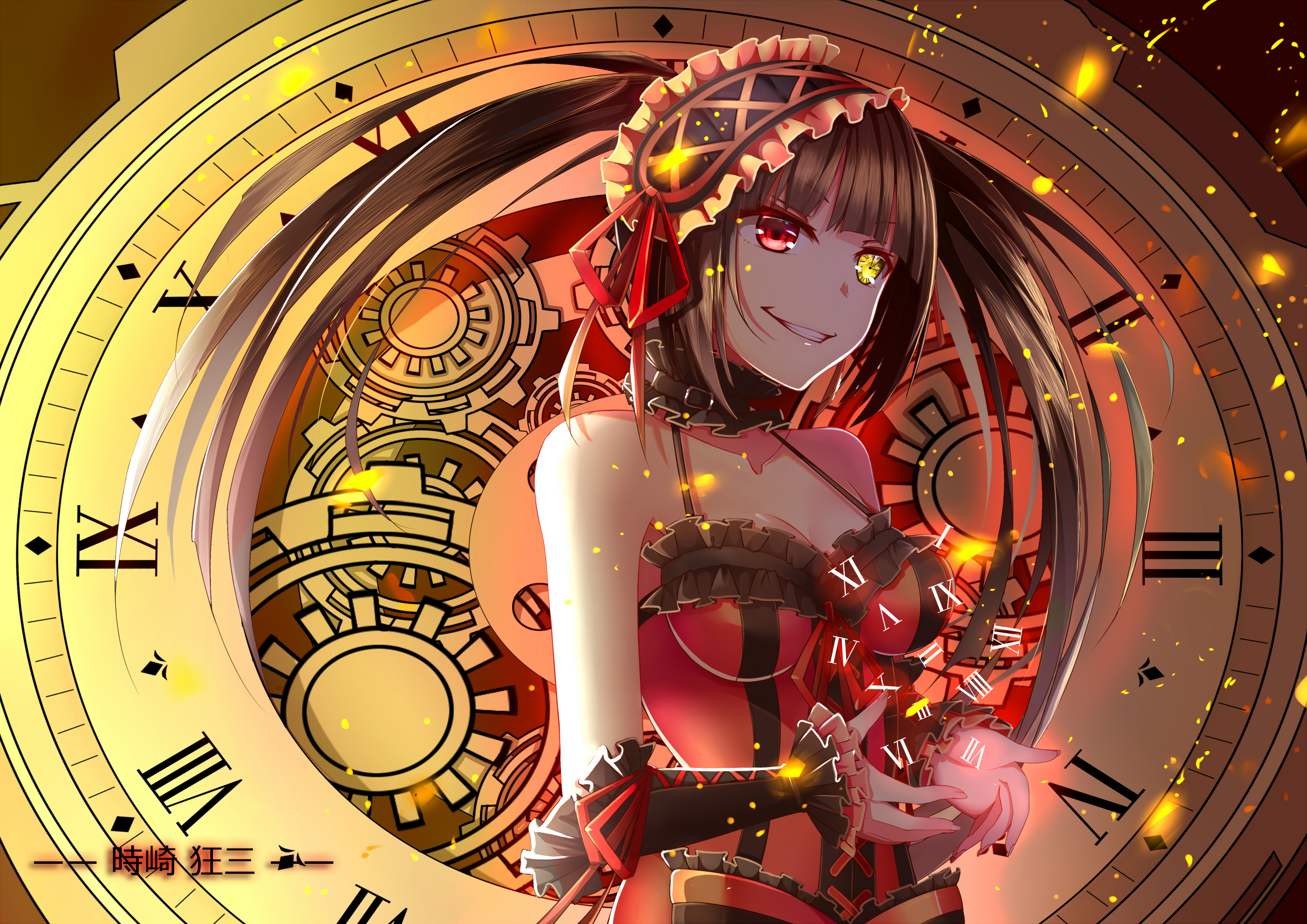 Kurumi Tokisaki Fiery Glow with Clockwork Design HD Wallpaper