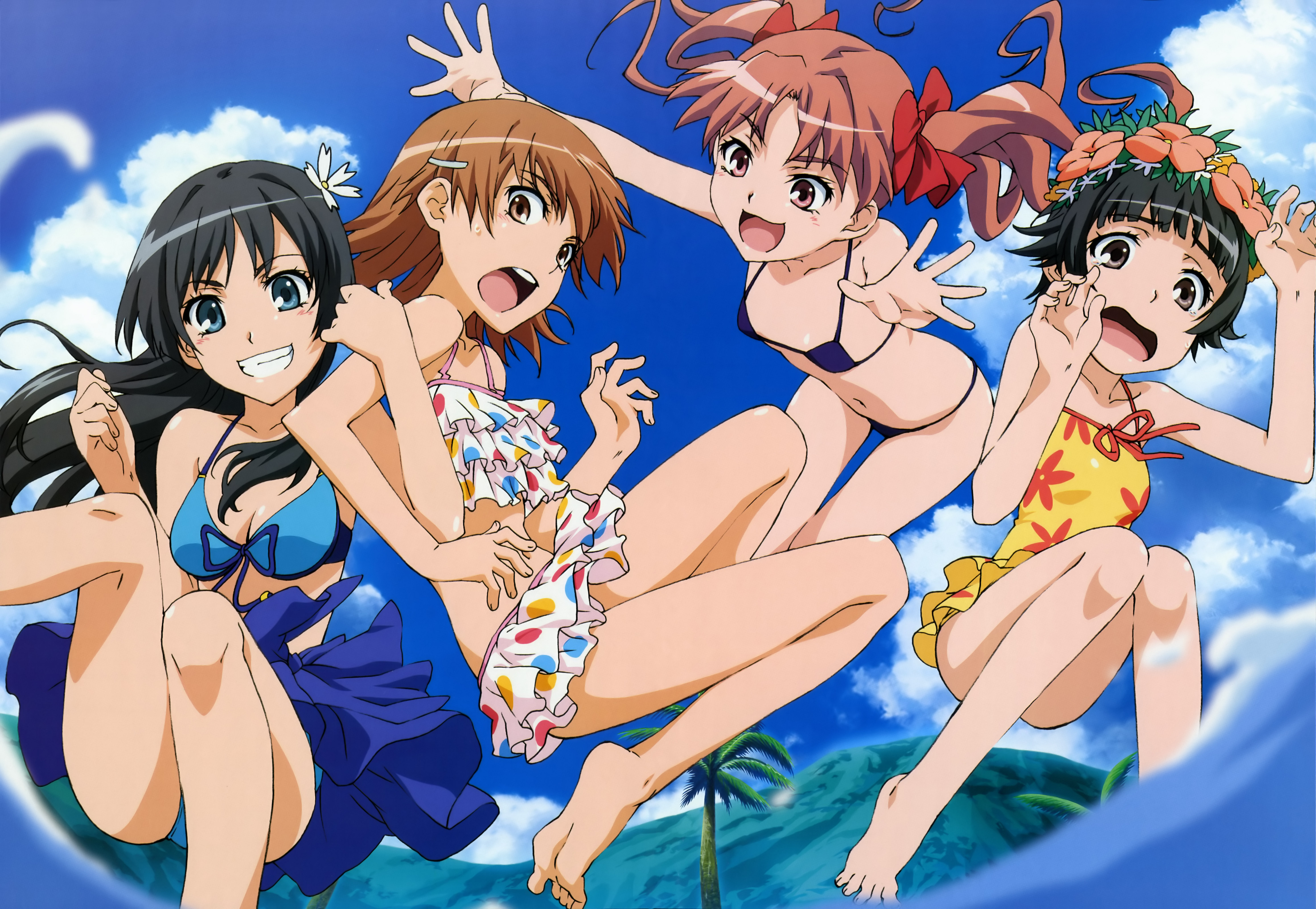 Mikoto Misaka and friends at the beach HD Wallpaper
