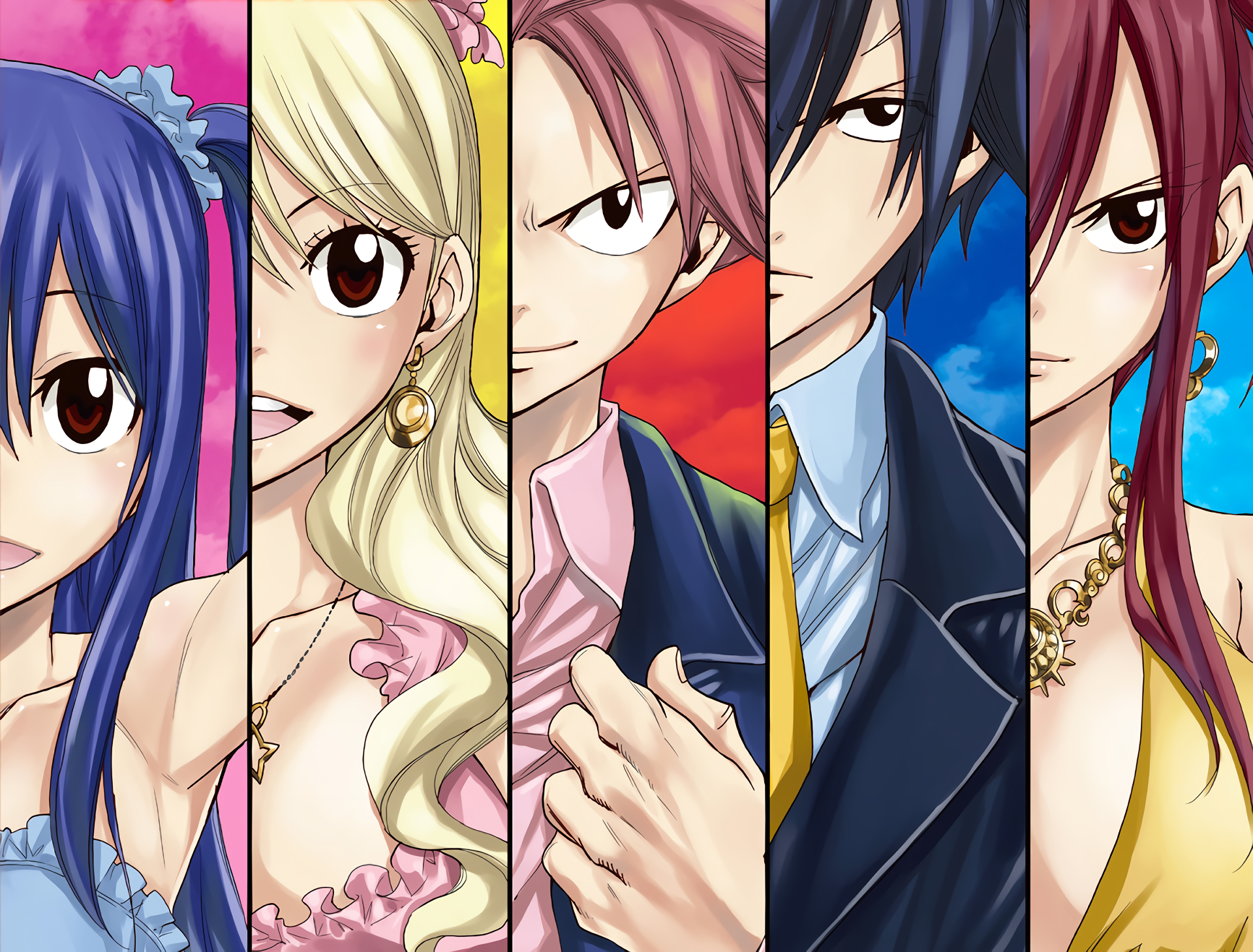 Fairy Tail Characters: Wendy, Lucy, Natsu, Gray, Erza HD Wallpaper
