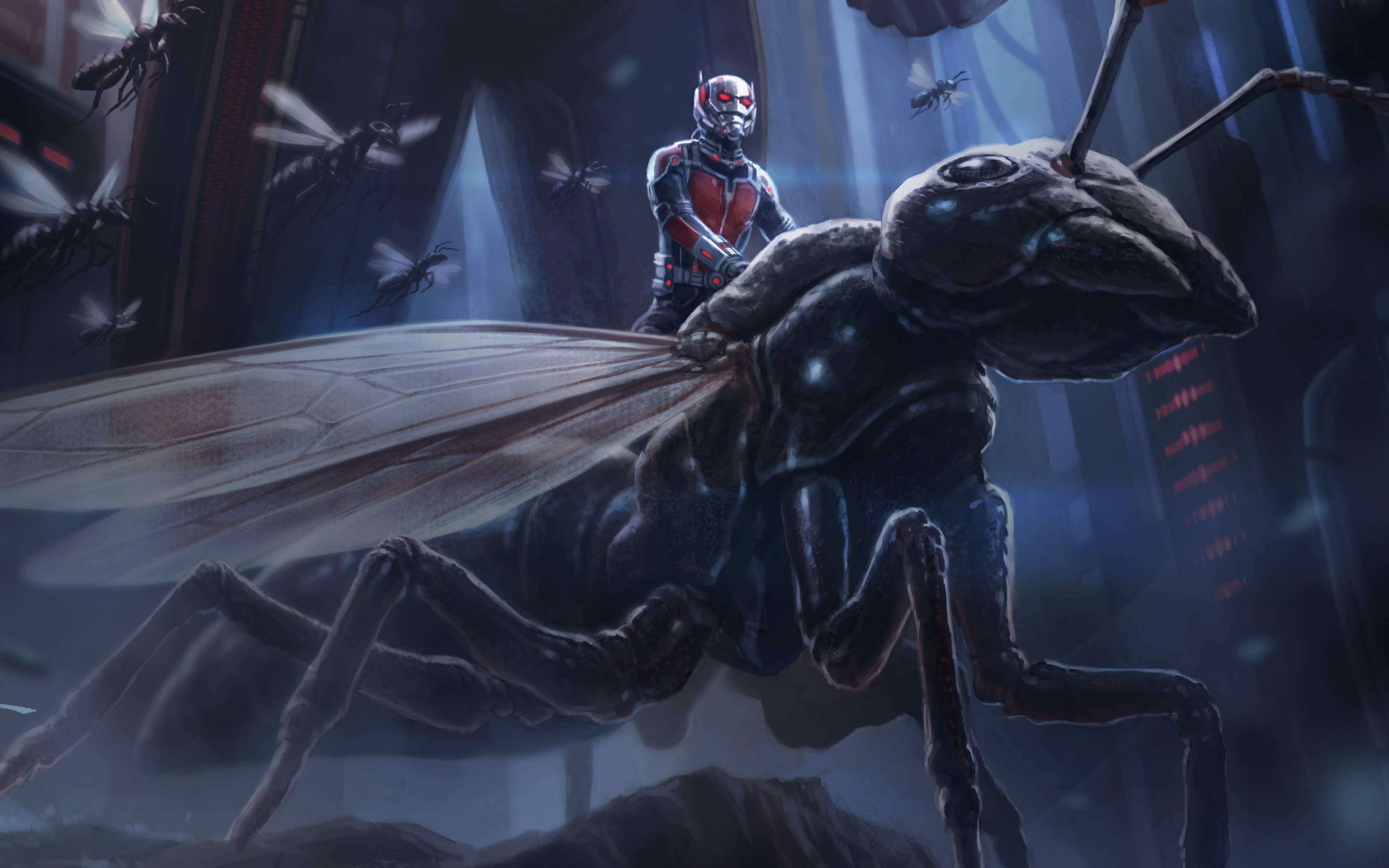 Ant-Man riding a winged ant HD Wallpaper