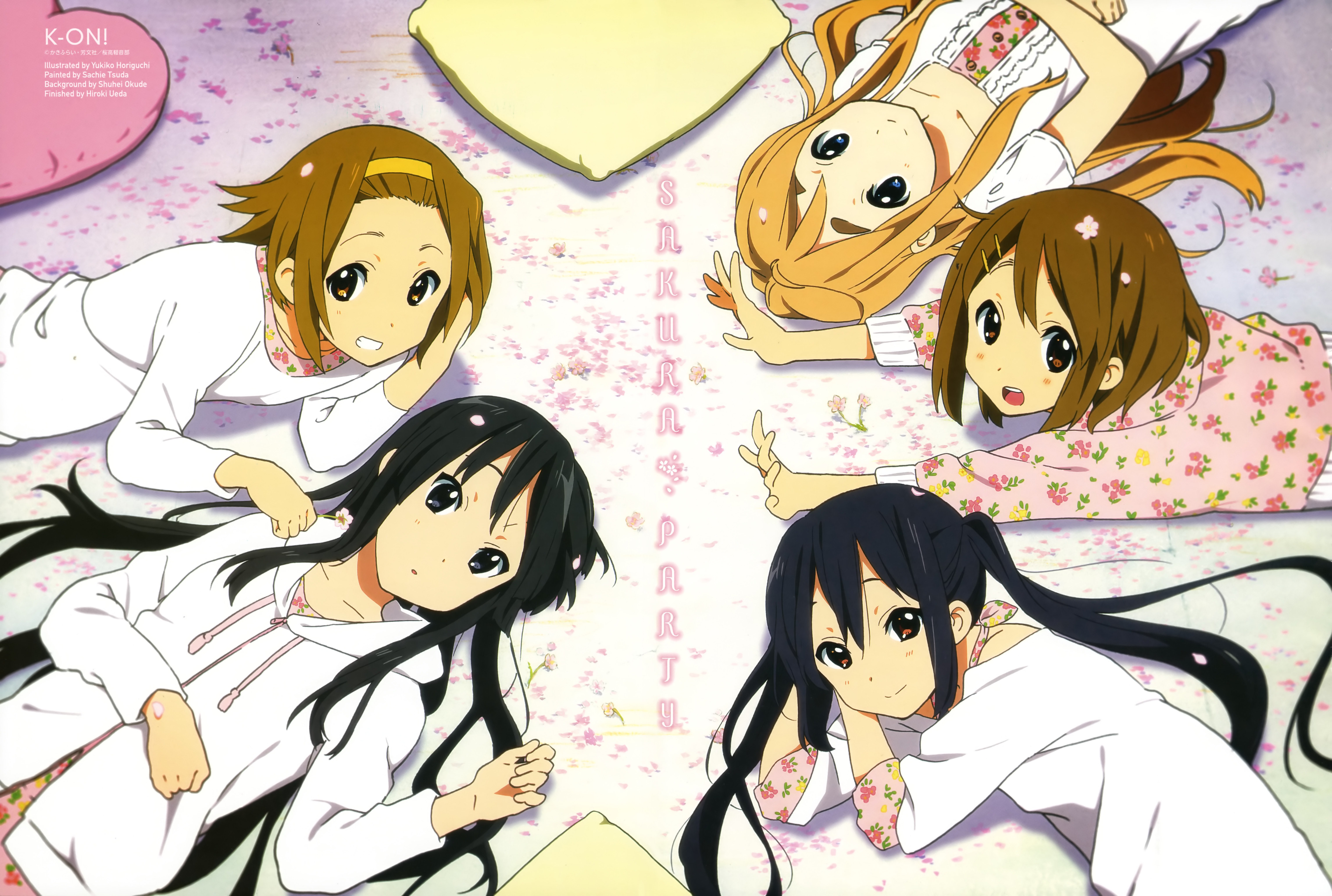 K-ON! Yui Hirasawa and friends on Sakura Party HD Wallpaper