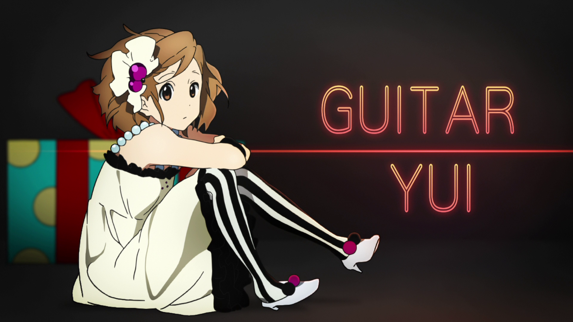 Yui Hirasawa from K-On! with Guitar text HD Wallpaper