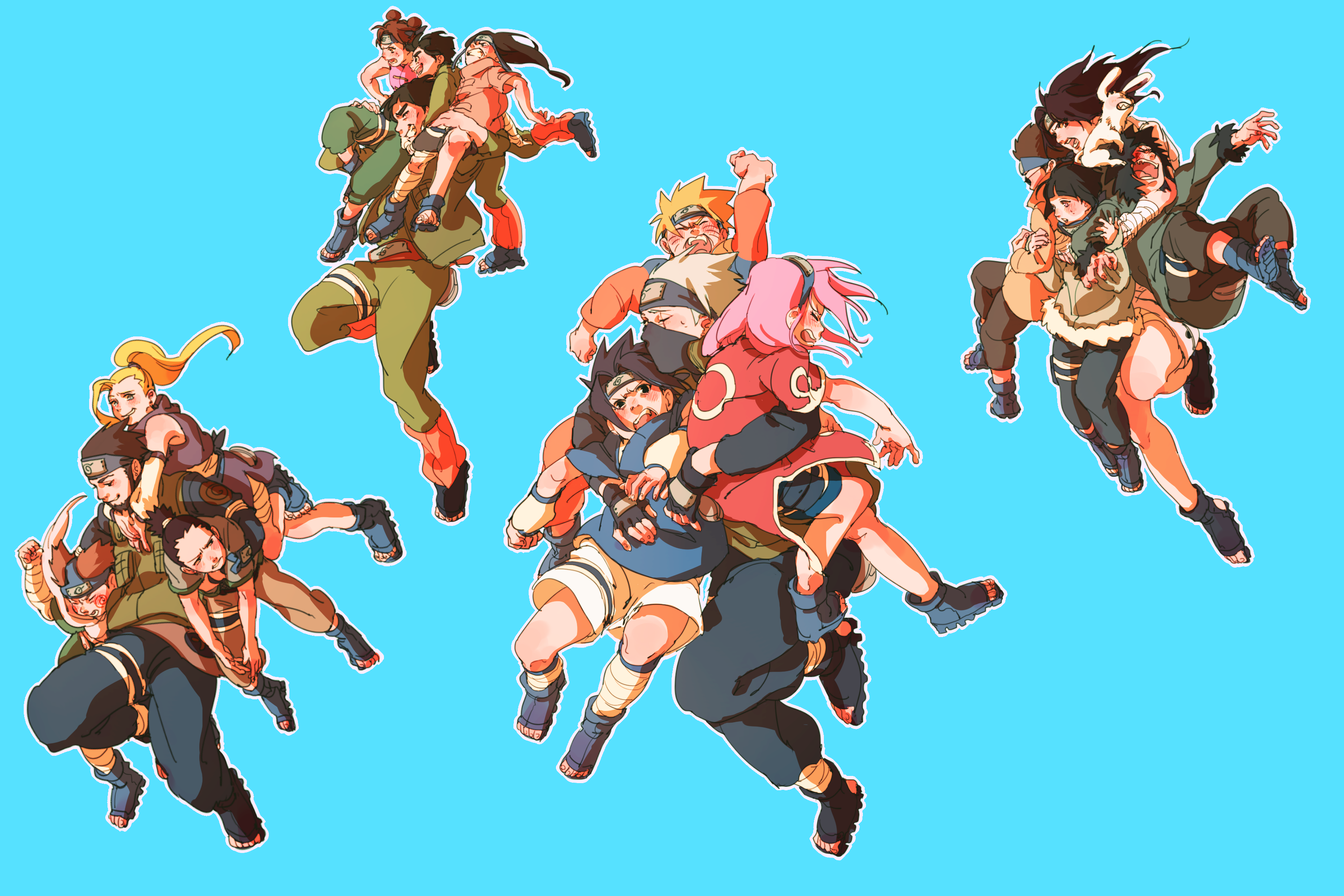 Naruto characters carrying each other HD Wallpaper