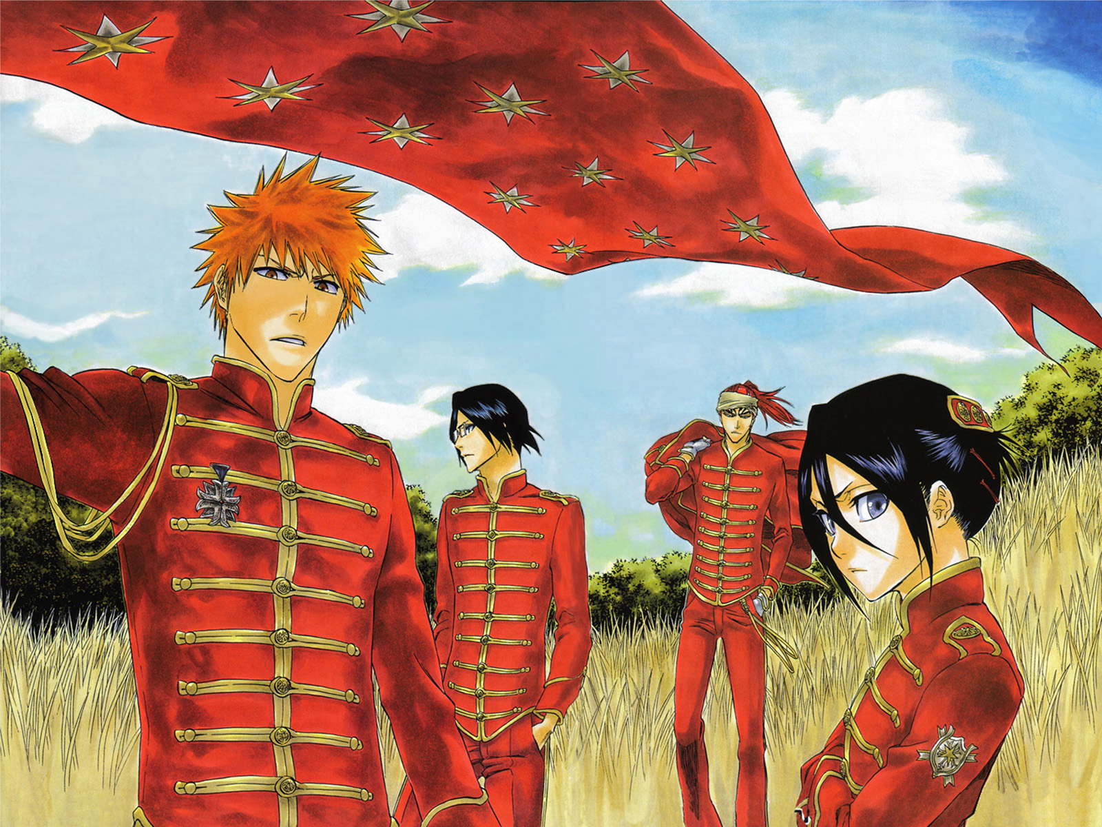 Ichigo, Uryu, Renji, and Rukia from Bleach HD Wallpaper