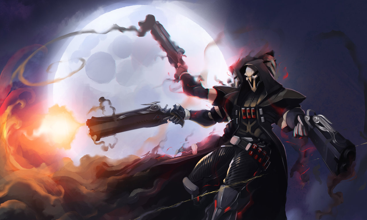 Reaper from Overwatch firing shotguns HD Wallpaper