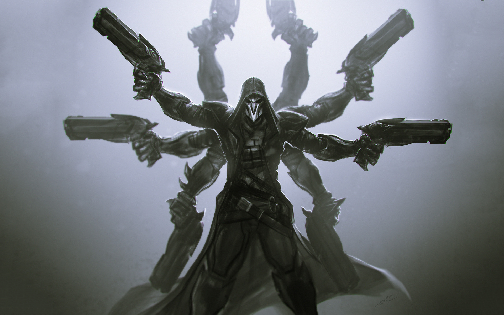 Reaper from Overwatch with multiple arms and guns HD Wallpaper