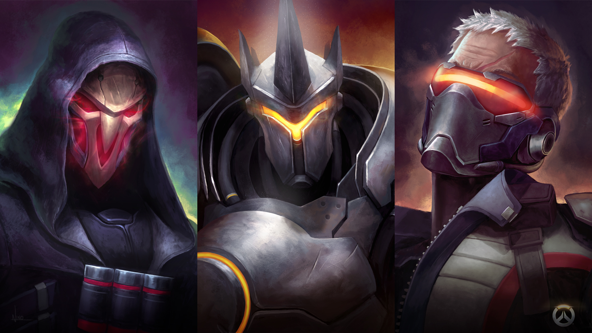Reaper, Reinhardt, and Soldier: 76 from Overwatch HD Wallpaper