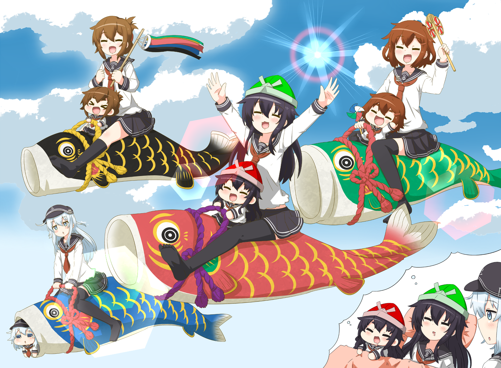 Girls riding on Koinobori from Kancolle HD Wallpaper