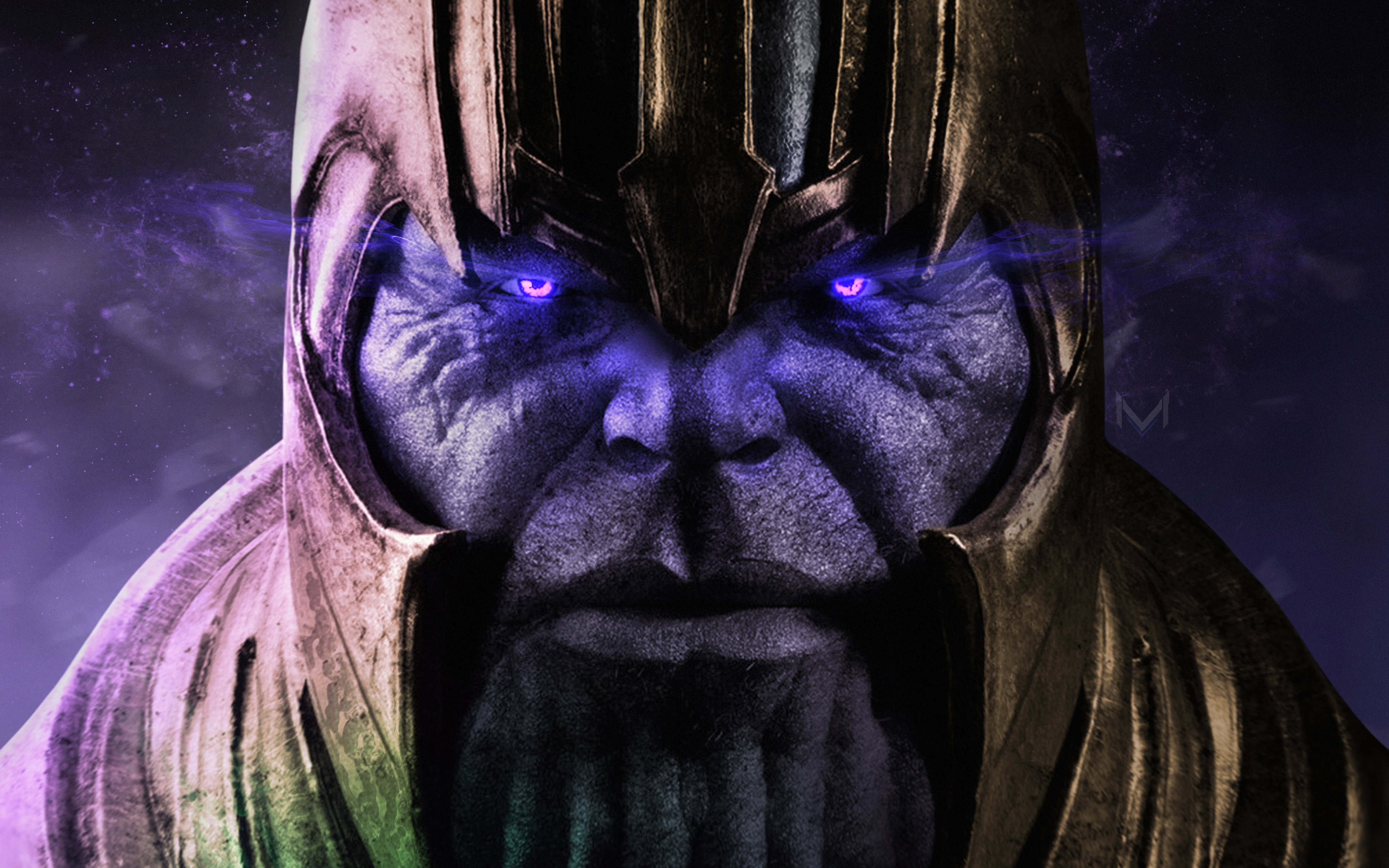 Thanos with glowing purple eyes HD Wallpaper