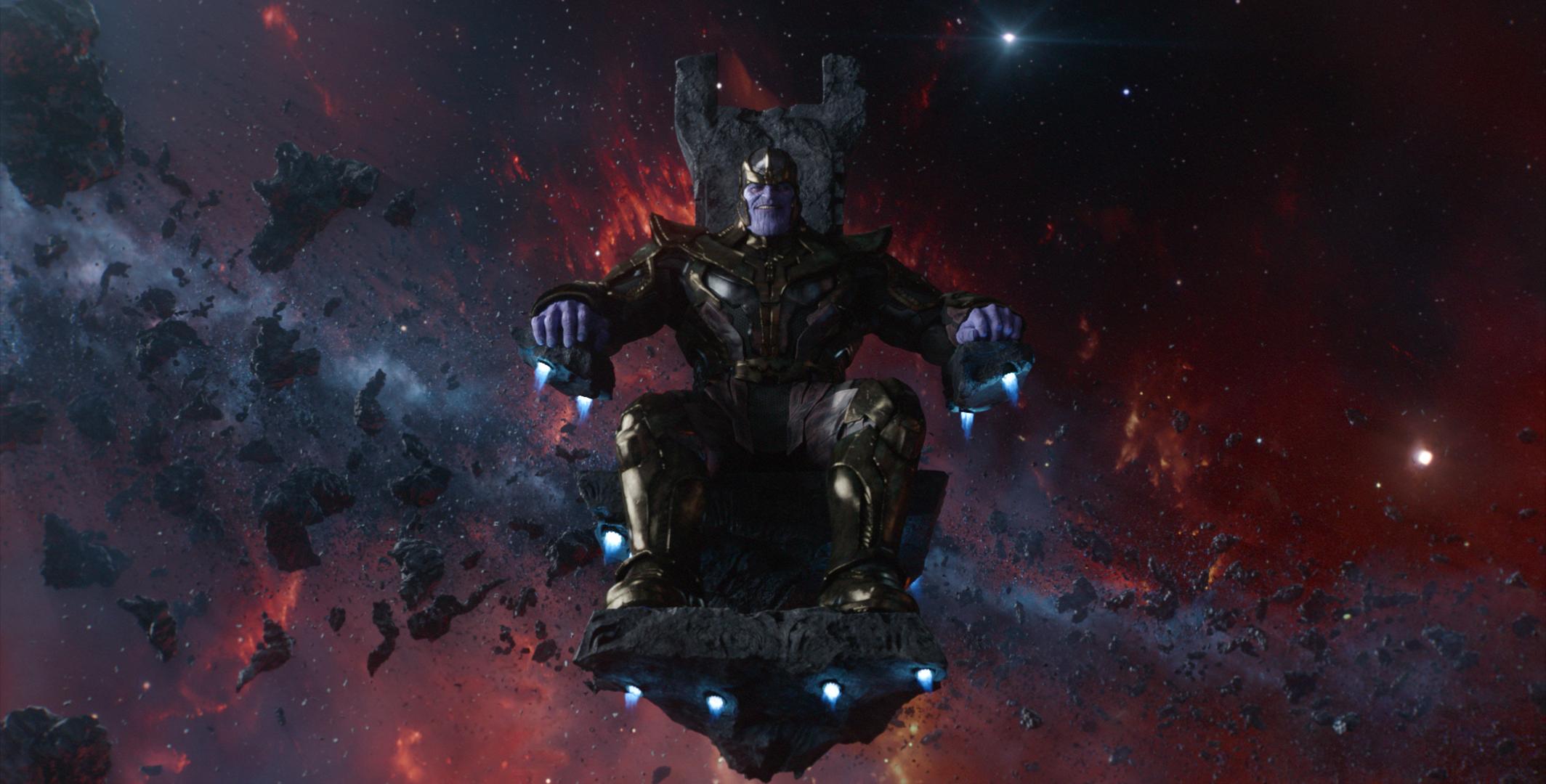 Thanos sitting on his throne in space HD Wallpaper