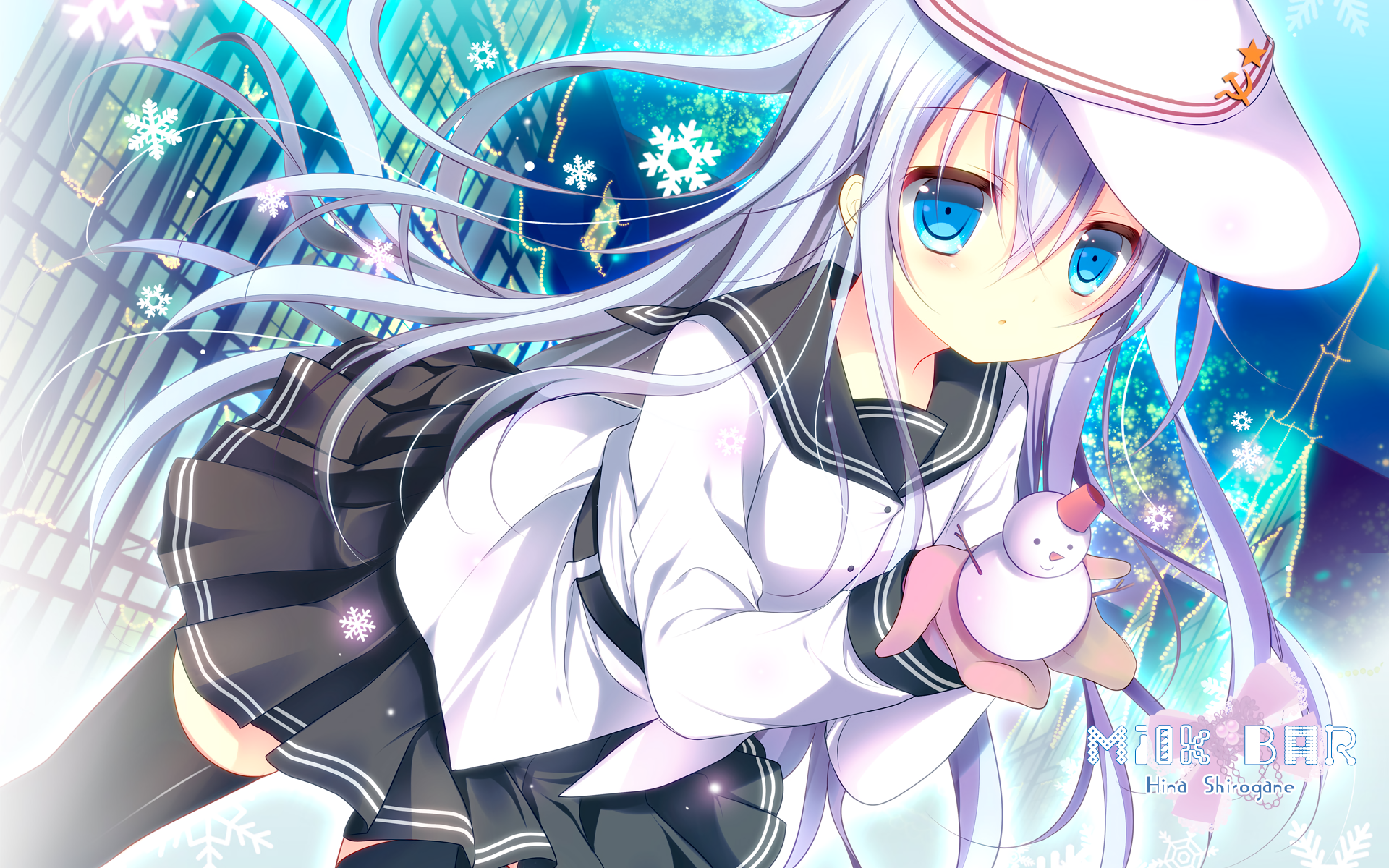 Girl in sailor uniform holding a snowman HD Wallpaper