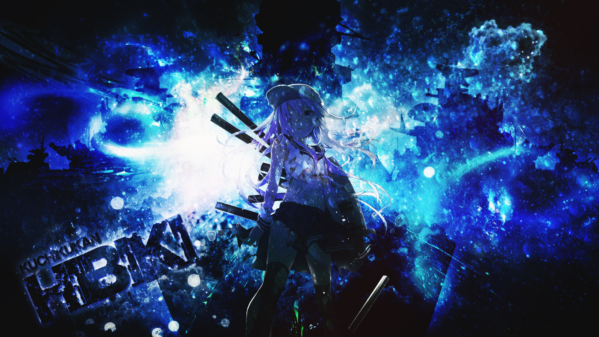 Hibiki from Kancolle in a blue, abstract background HD Wallpaper