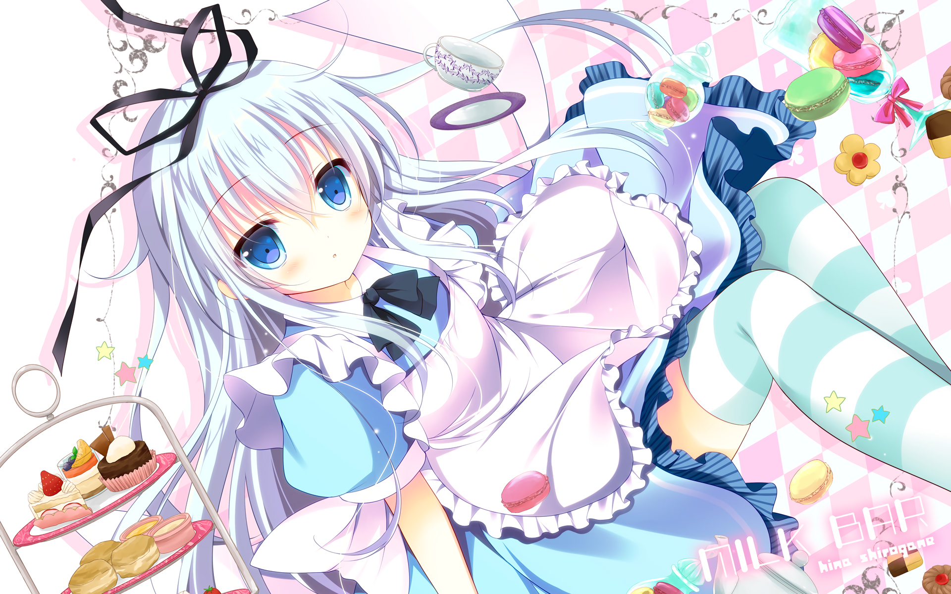Girl in Alice Dress with Sweets HD Wallpaper