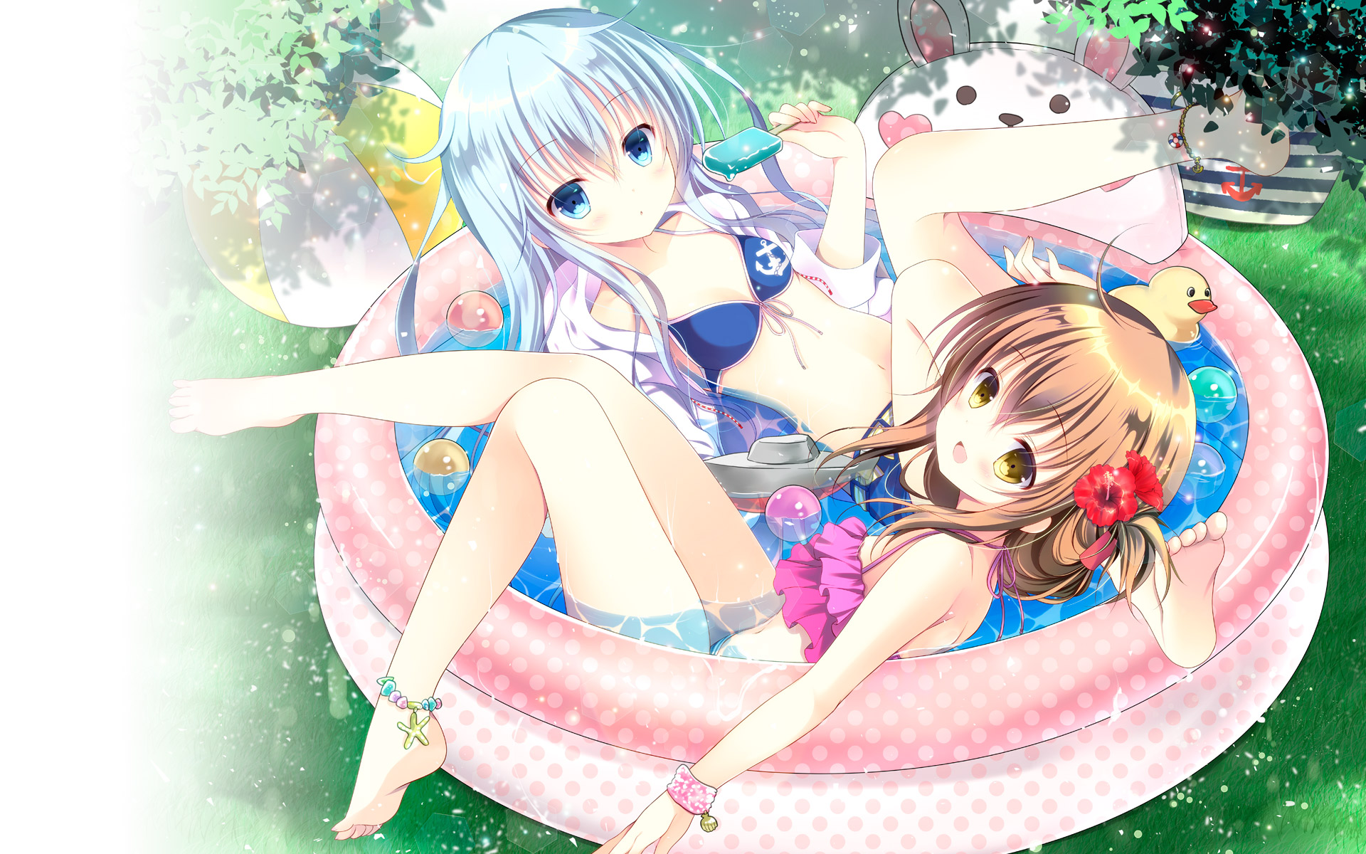 Two anime girls in a pool HD Wallpaper