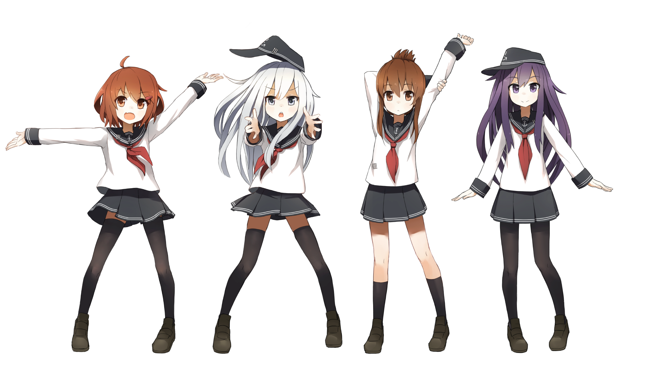 Four anime girls in sailor uniforms HD Wallpaper
