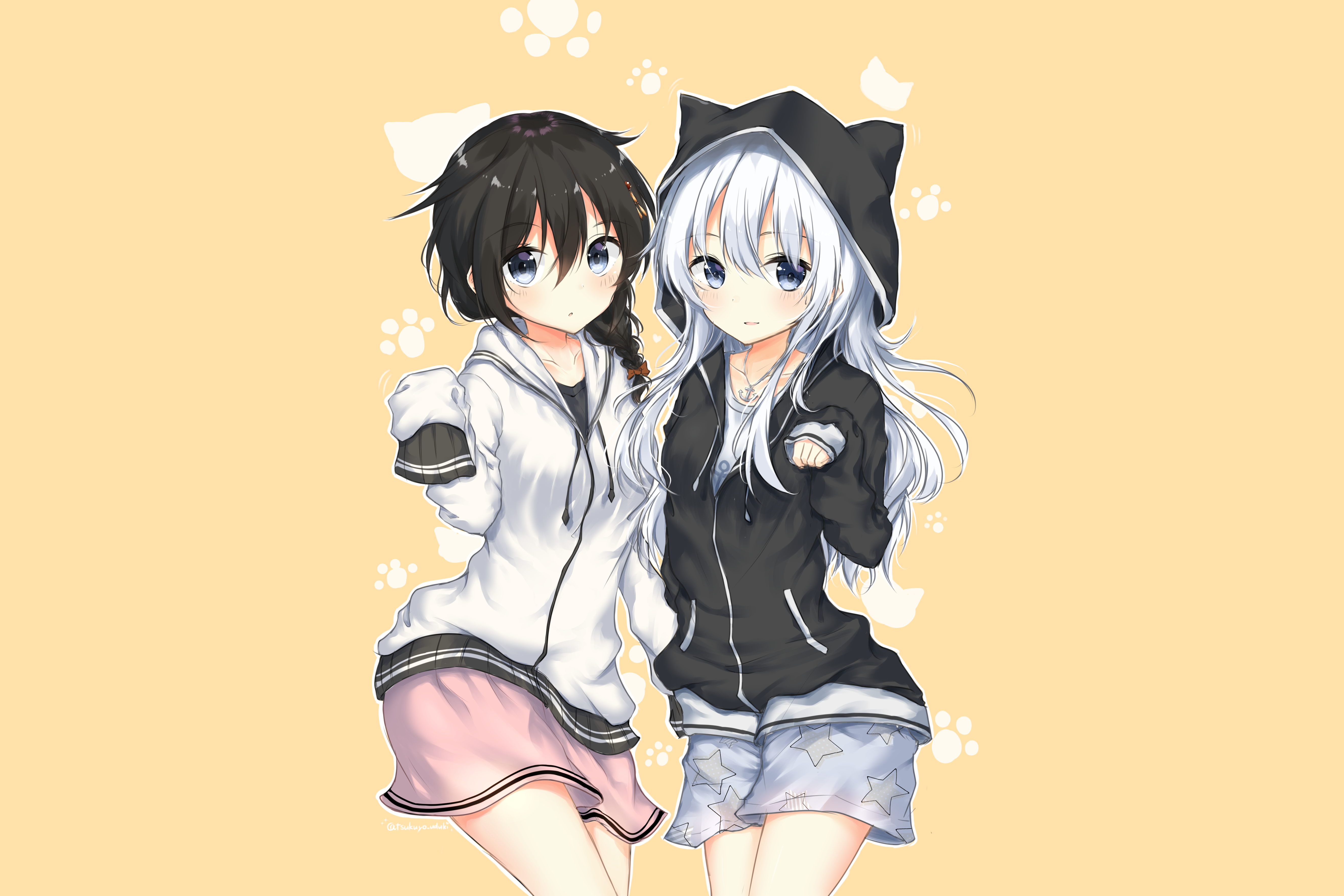 Two anime girls with cat ears HD Wallpaper
