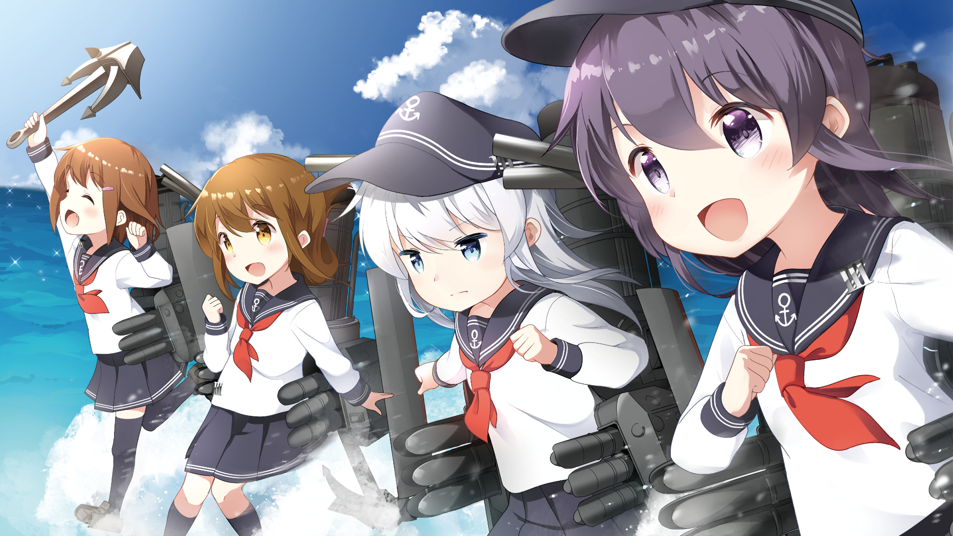 Girls from Kantai Collection on a ship HD Wallpaper