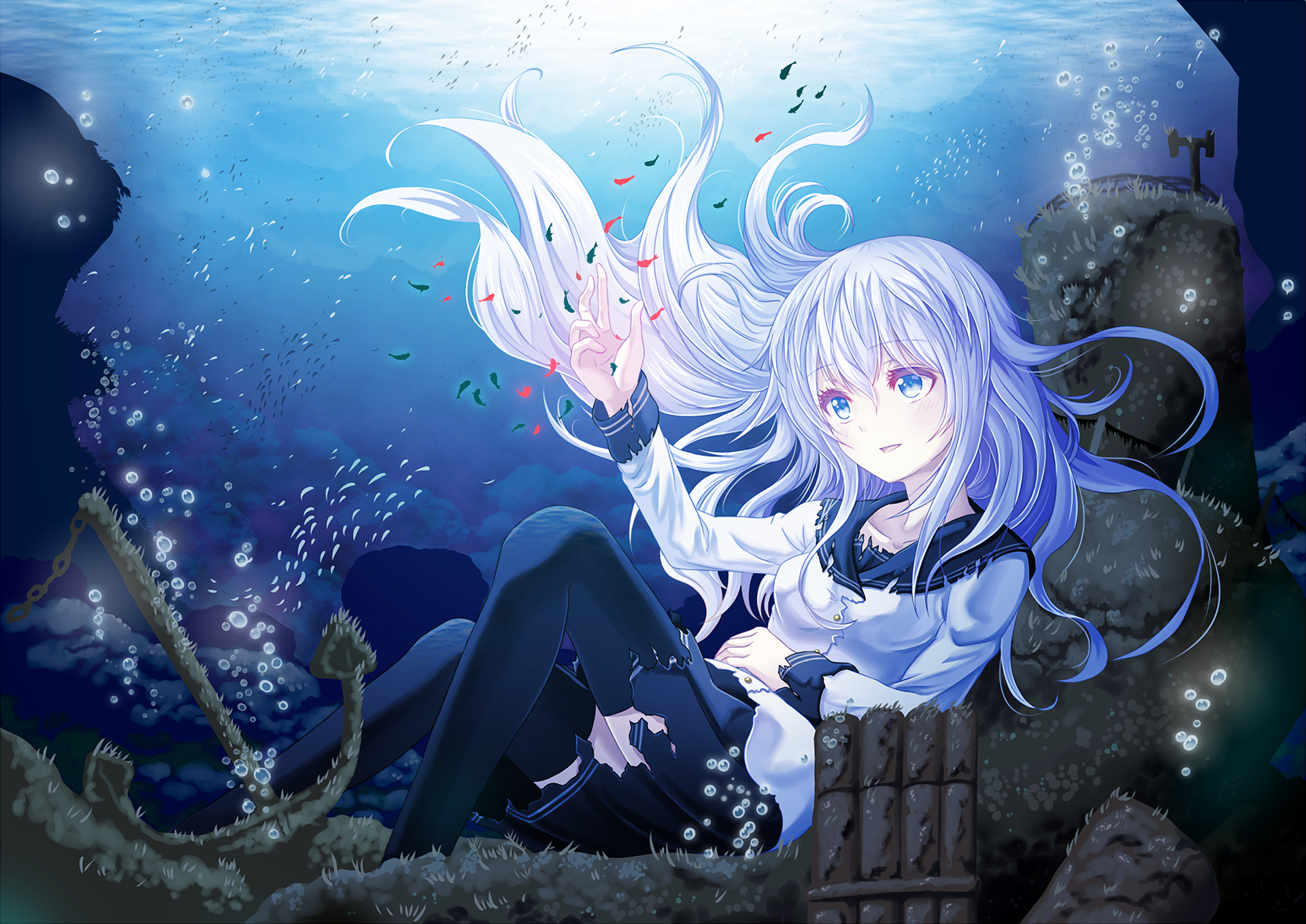 Hibiki from Kantai Collection underwater HD Wallpaper