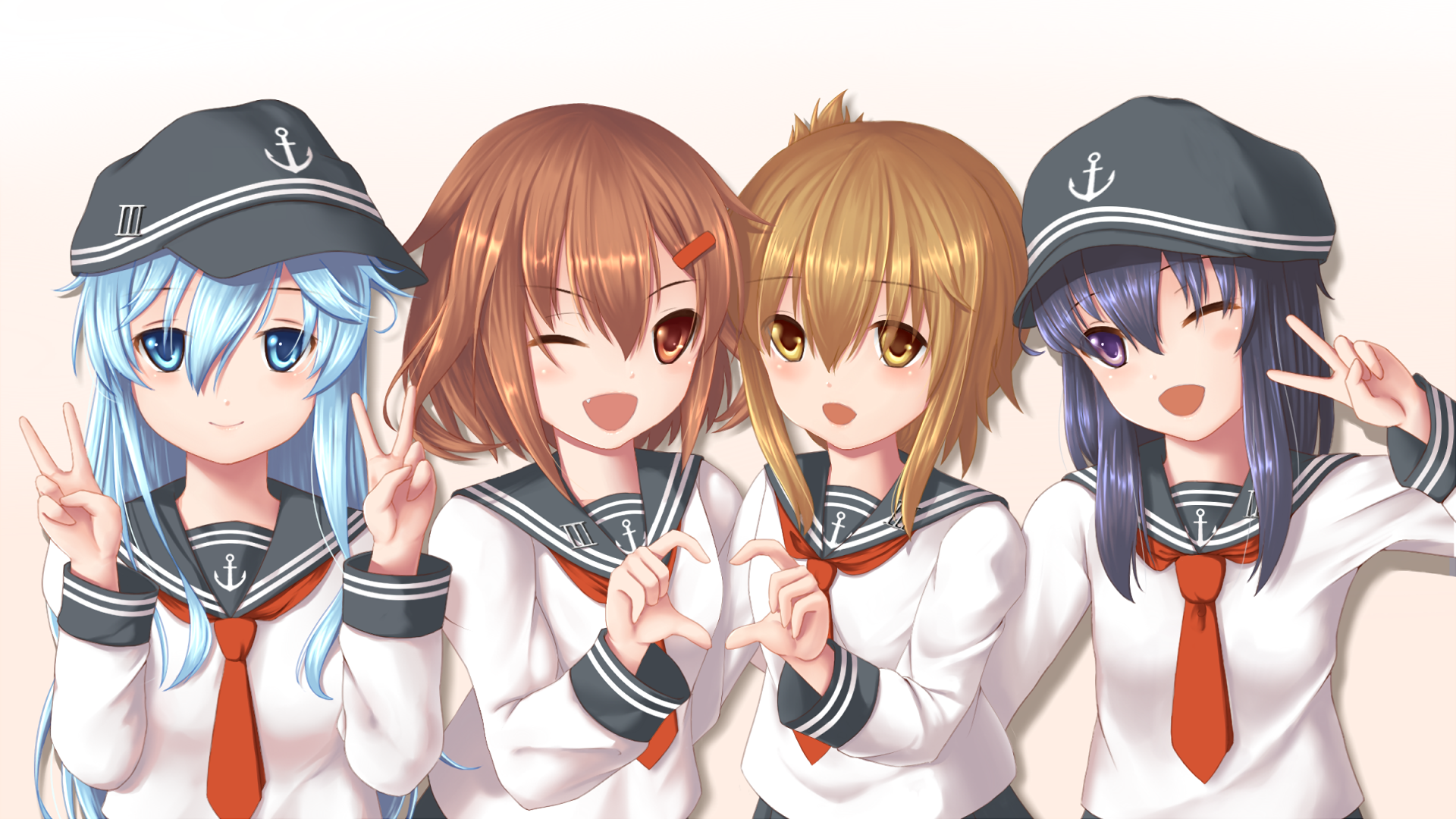 Kancolle: Hibiki and friends in sailor uniforms HD Wallpaper