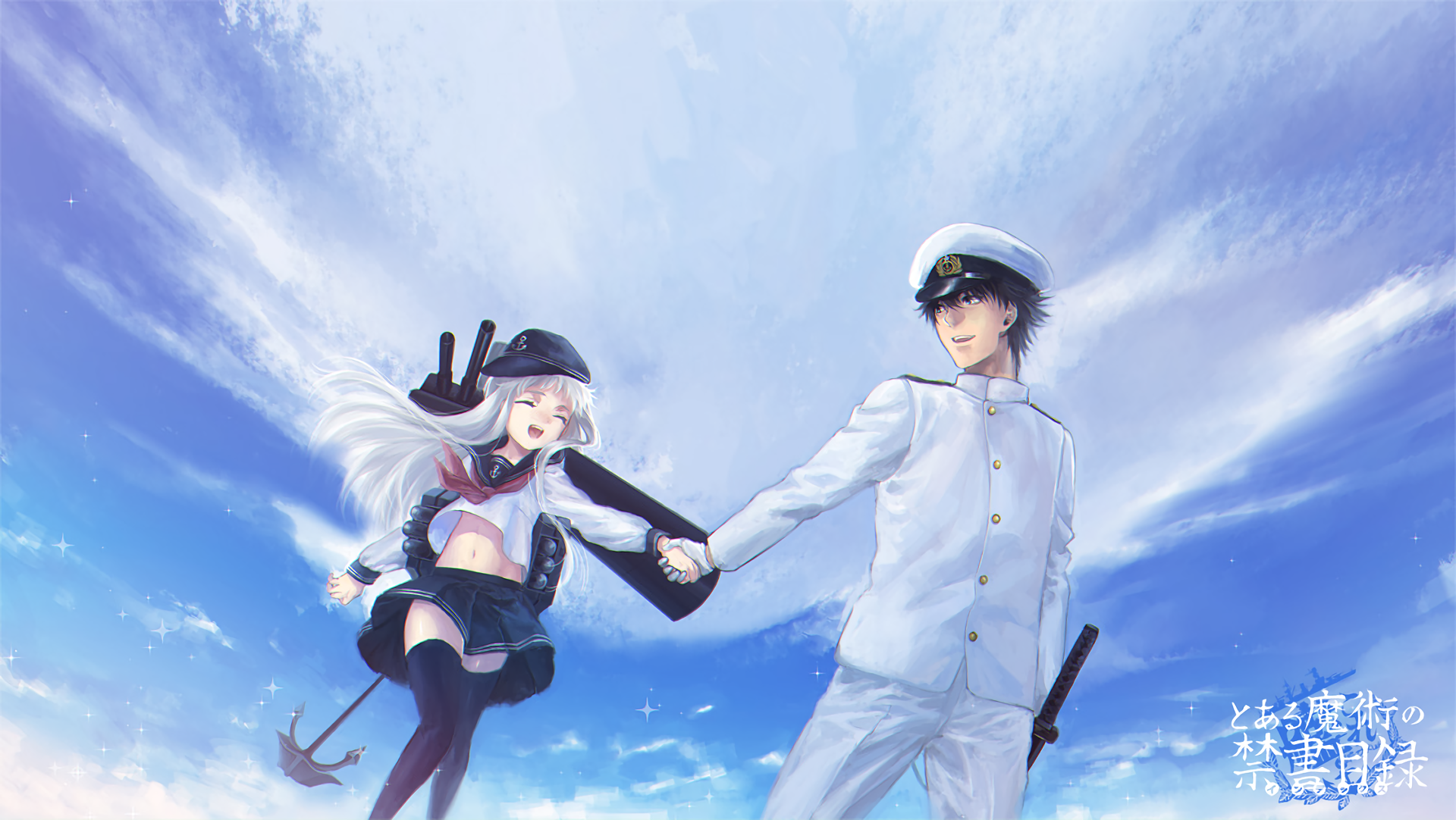 Hibiki from Kantai Collection and a man in uniform HD Wallpaper