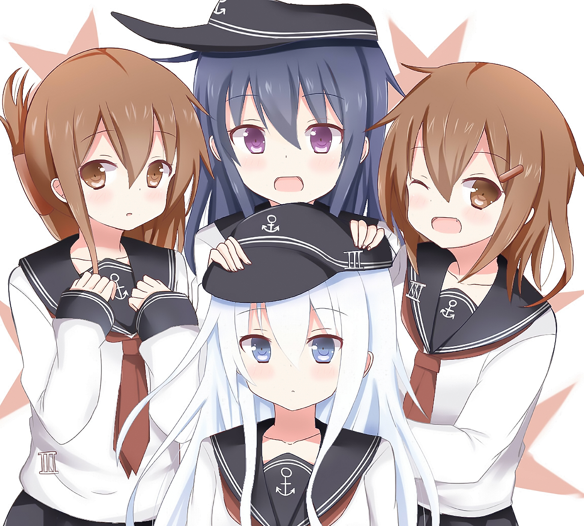 Four girls from Kantai Collection wearing sailor uniforms HD Wallpaper