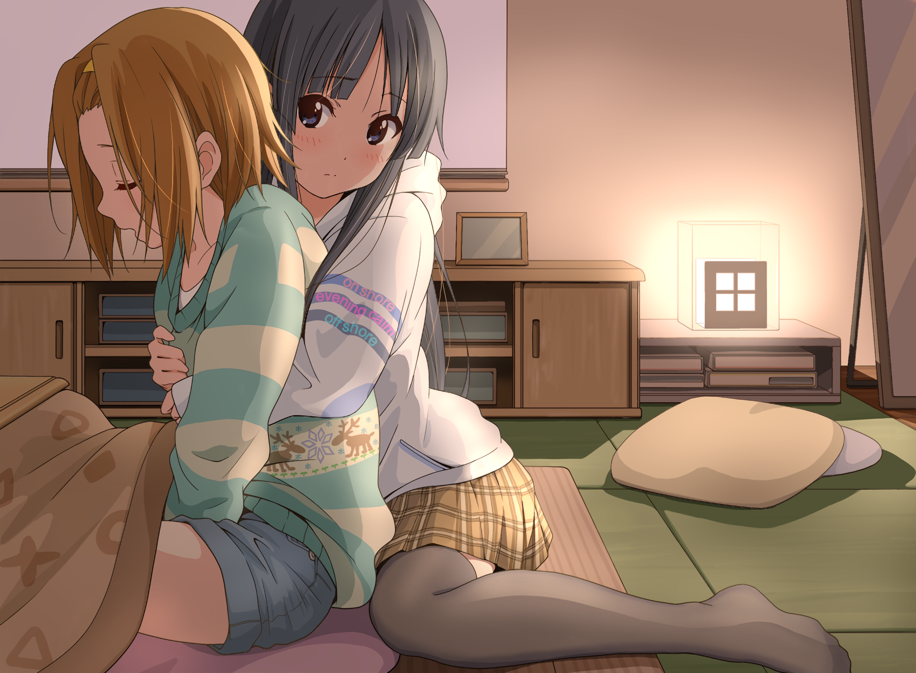 Ritsu Tainaka from K-On! hugging Mio Akiyama HD Wallpaper