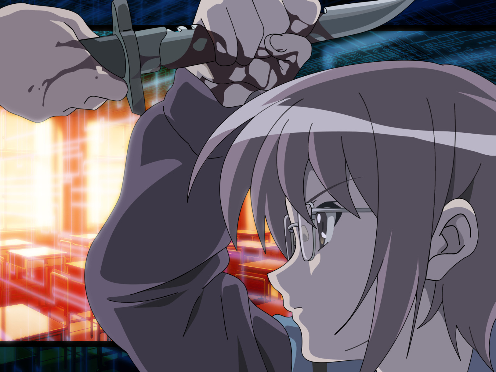 Yuki Nagato with a knife HD Wallpaper