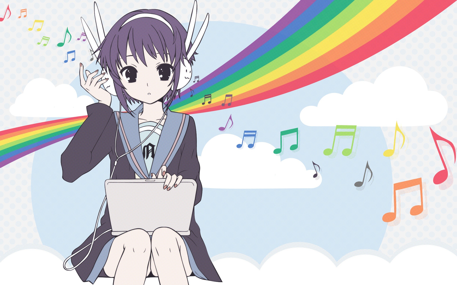 Yuki Nagato listening to music with headphones HD Wallpaper