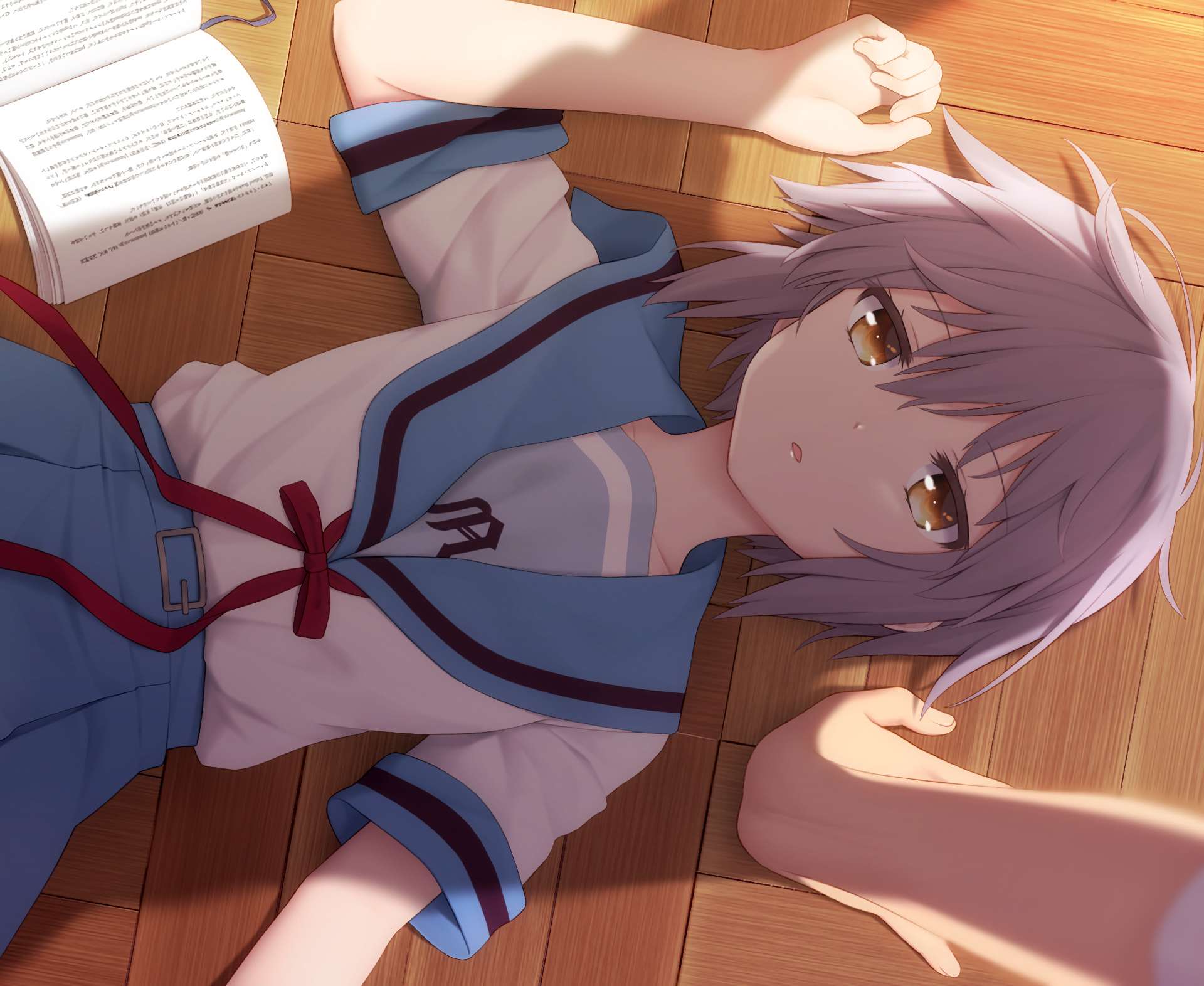 Yuki Nagato lying on the floor HD Wallpaper