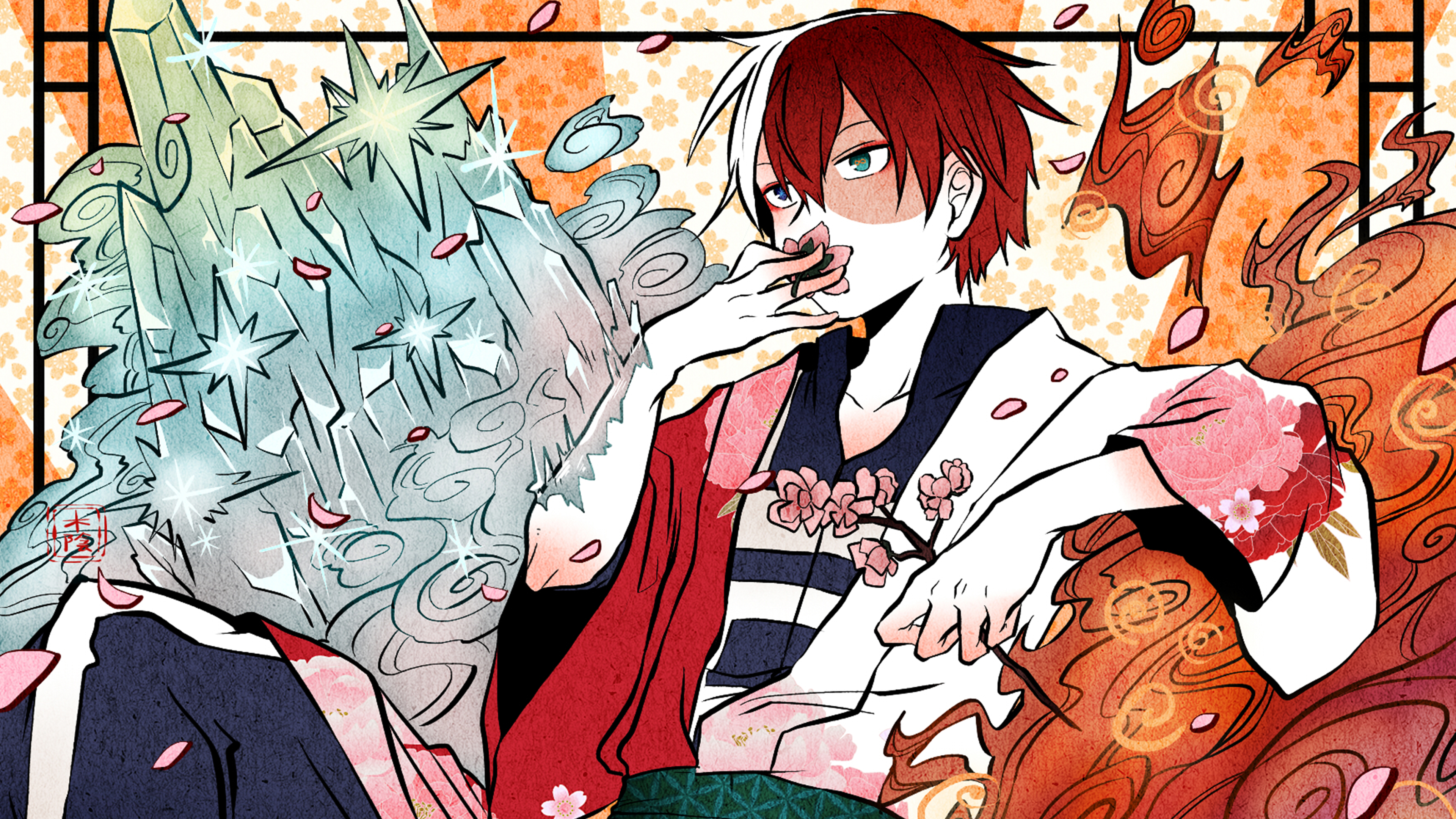 Shoto Todoroki with Ice and Fire in Traditional Attire HD Wallpaper