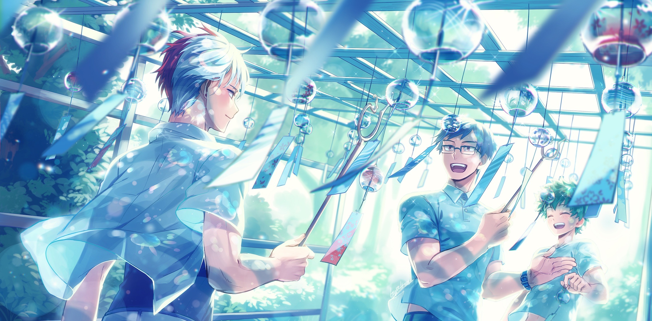 Shoto Todoroki, Izuku Midoriya, and Tenya Iida from My Hero Academia HD Wallpaper